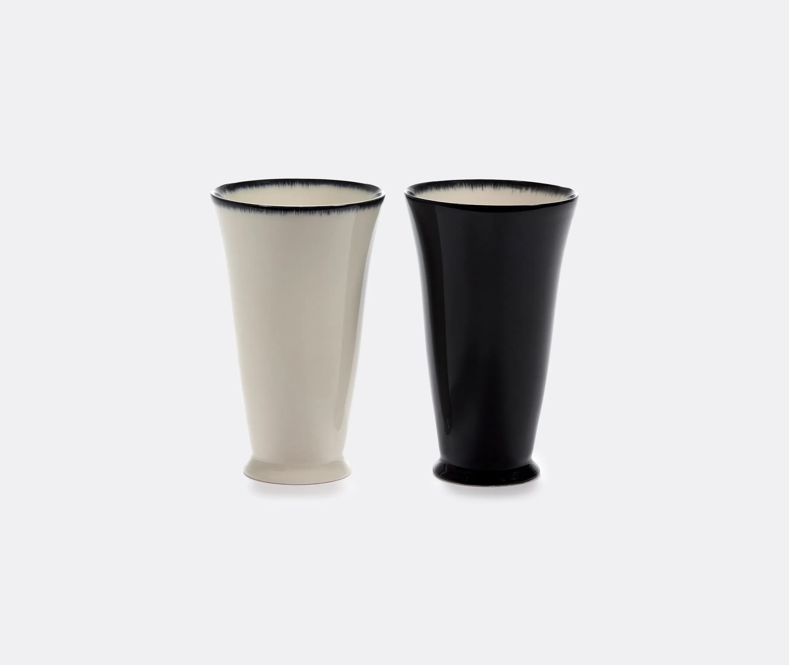 Tall Mug Set with Hand-Painted Rim - Black, Porcelain
