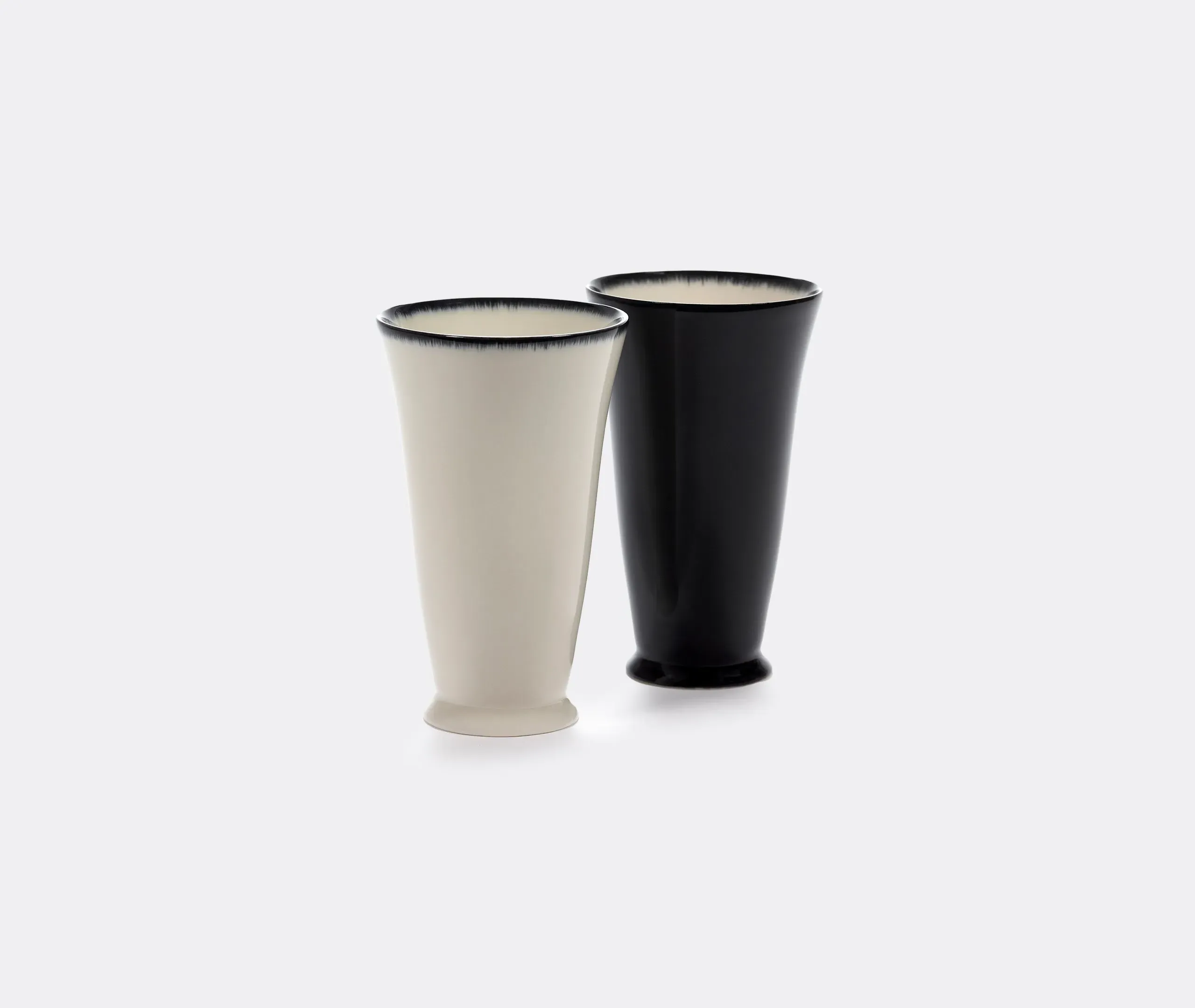 Tall Mug Set with Hand-Painted Rim - White, Porcelain