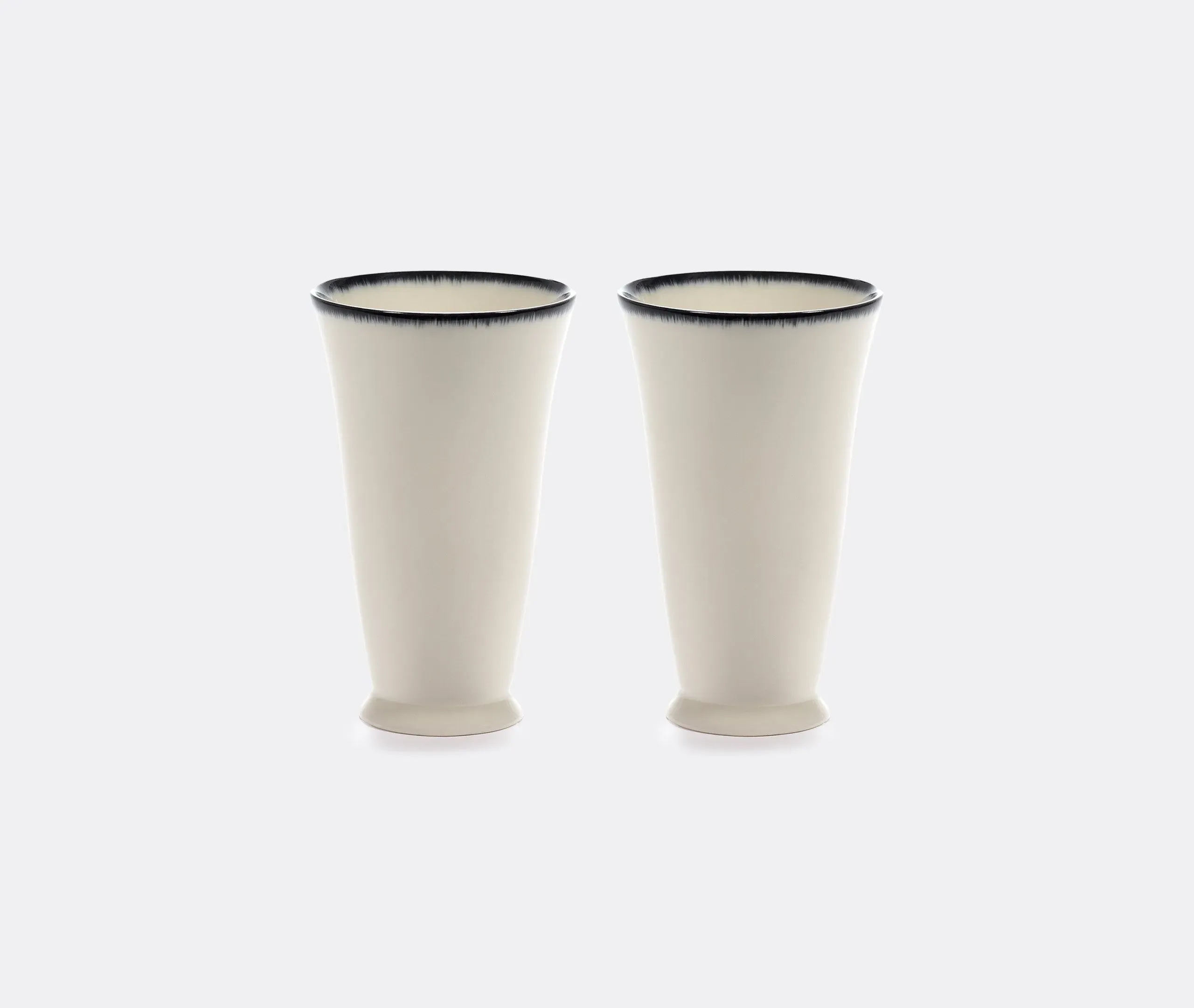 Tall Mug Set with Hand-Painted Rim - White, Porcelain