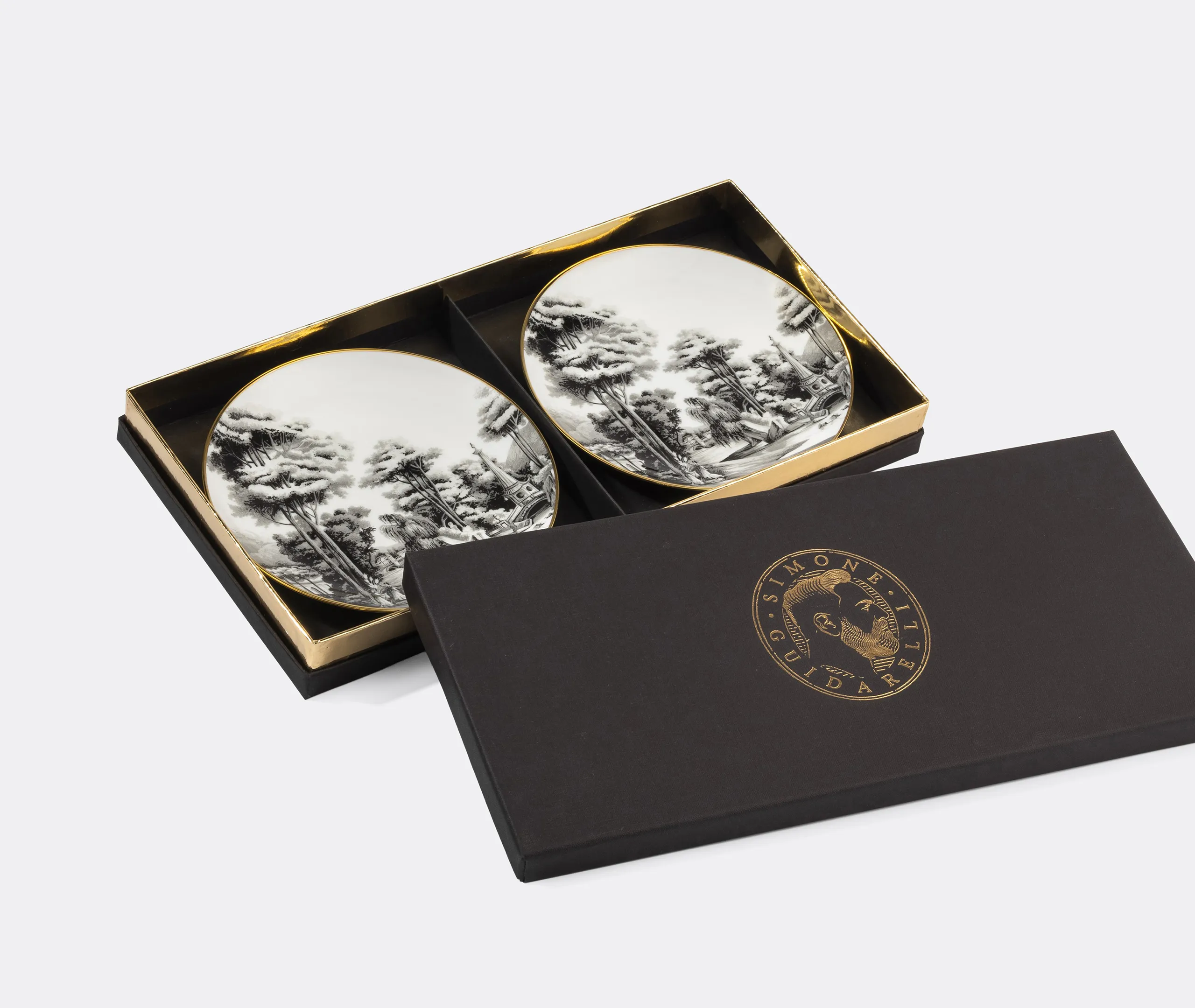 Imperial Garden Bread Plate Set of Two - Black & White, Gold alternate view