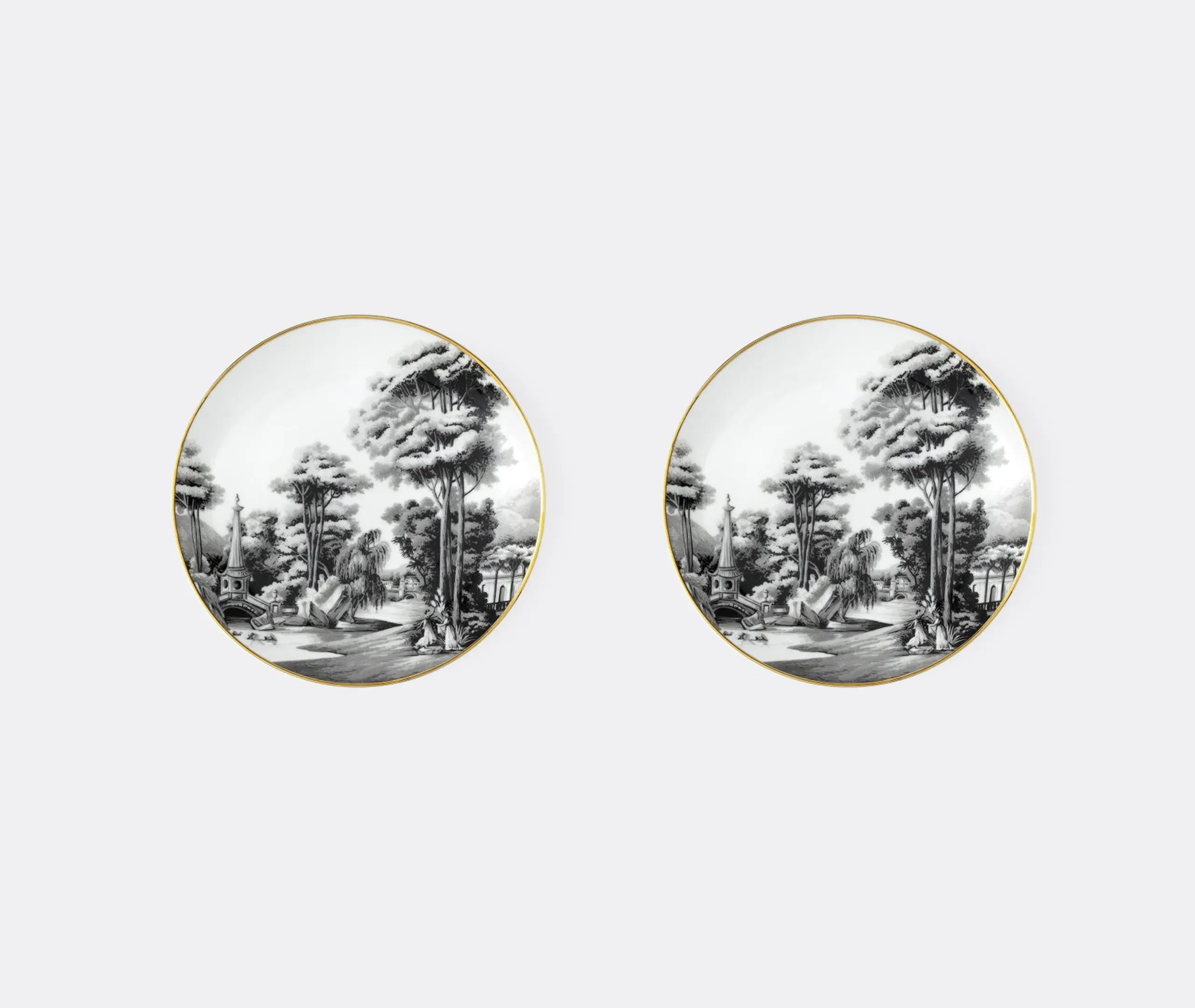 Imperial Garden Bread Plate Set of Two - Black & White, Gold product