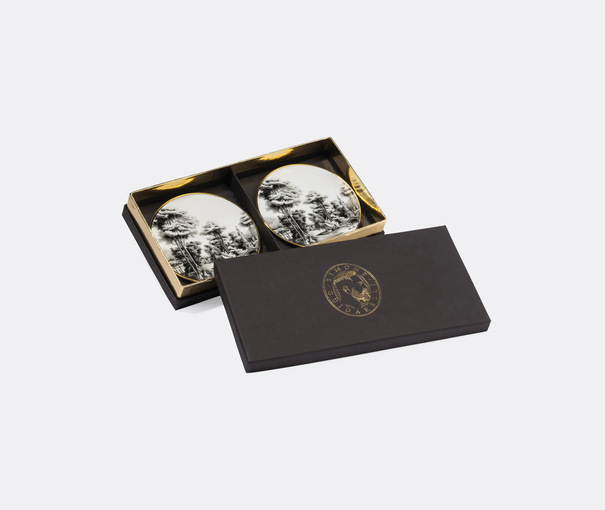 Imperial Garden Coaster Set of Two - Black and White, Porcelain alternate view