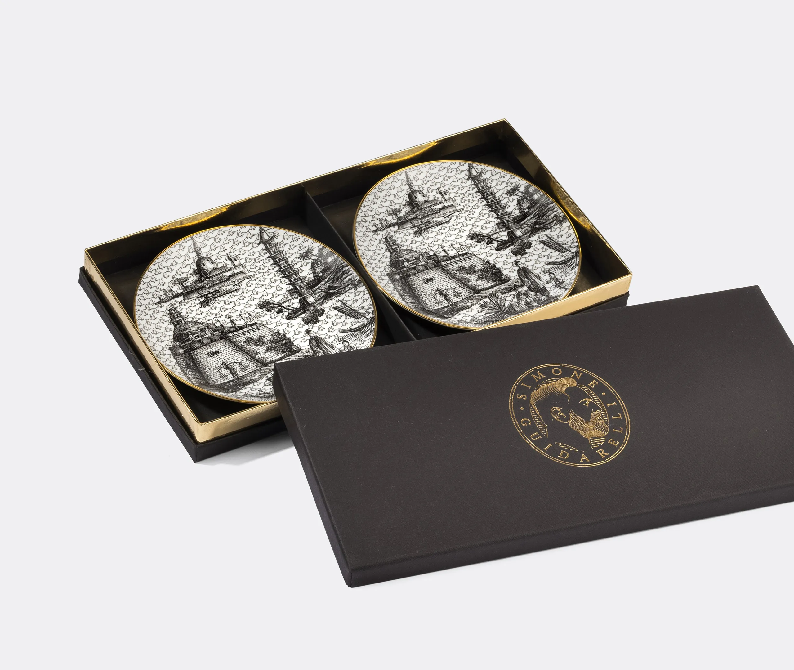 Oriental Dream Bread Plate Set of 2 - Black & White, Gold alternate view