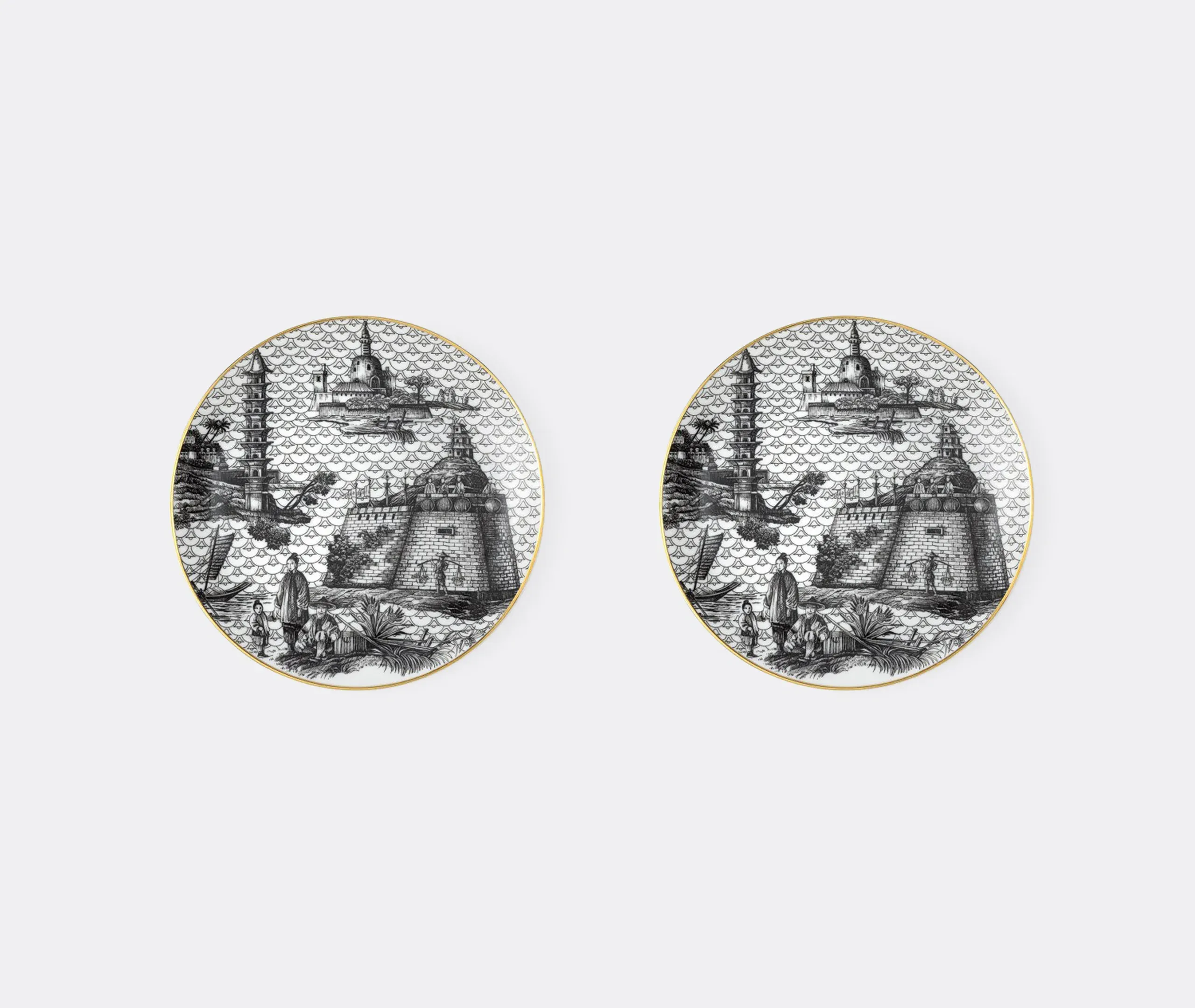 Oriental Dream Bread Plate Set of 2 - Black & White, Gold product