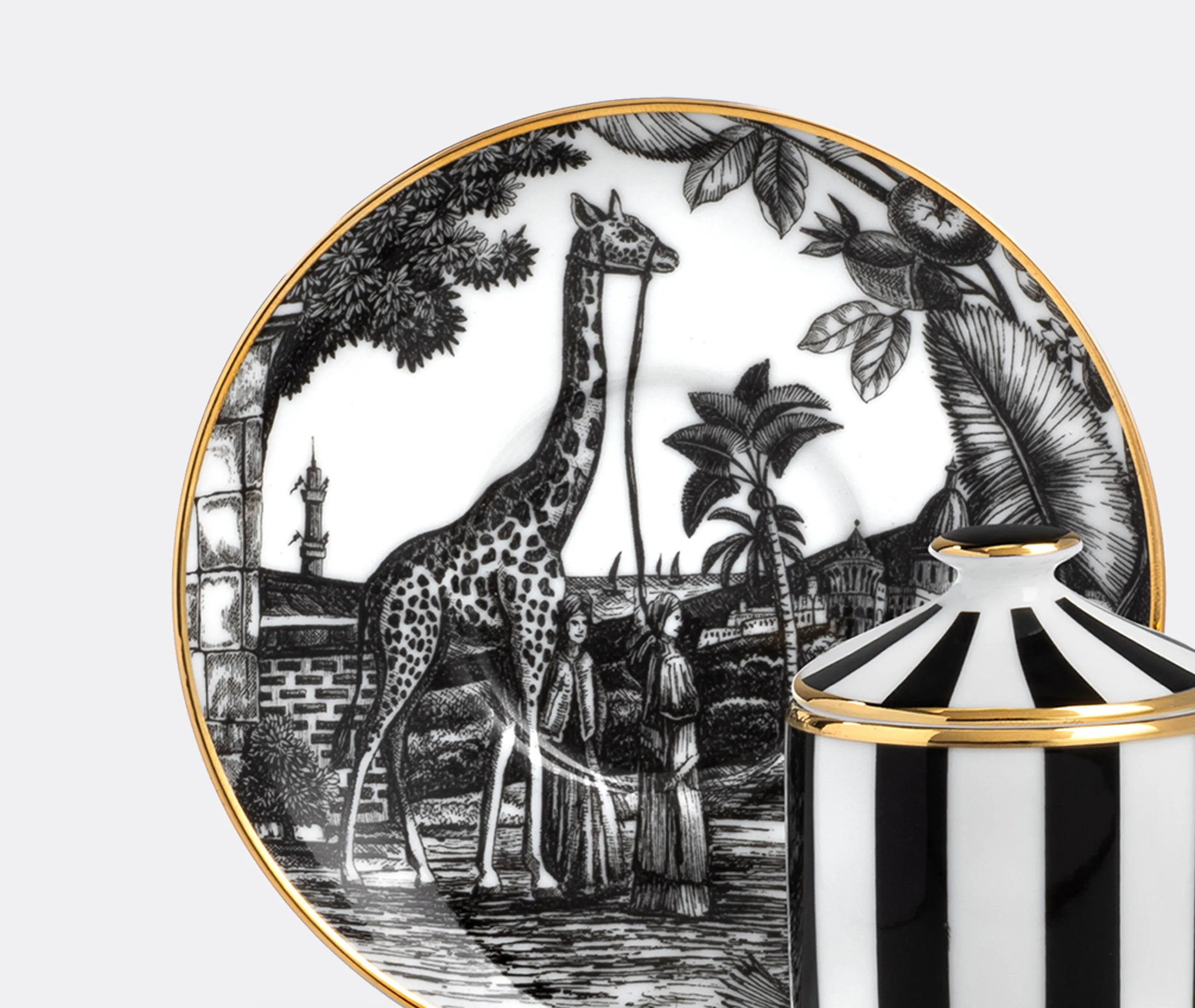Sunset Safari Lidded Espresso Cup and Saucer - Black and White alternate view