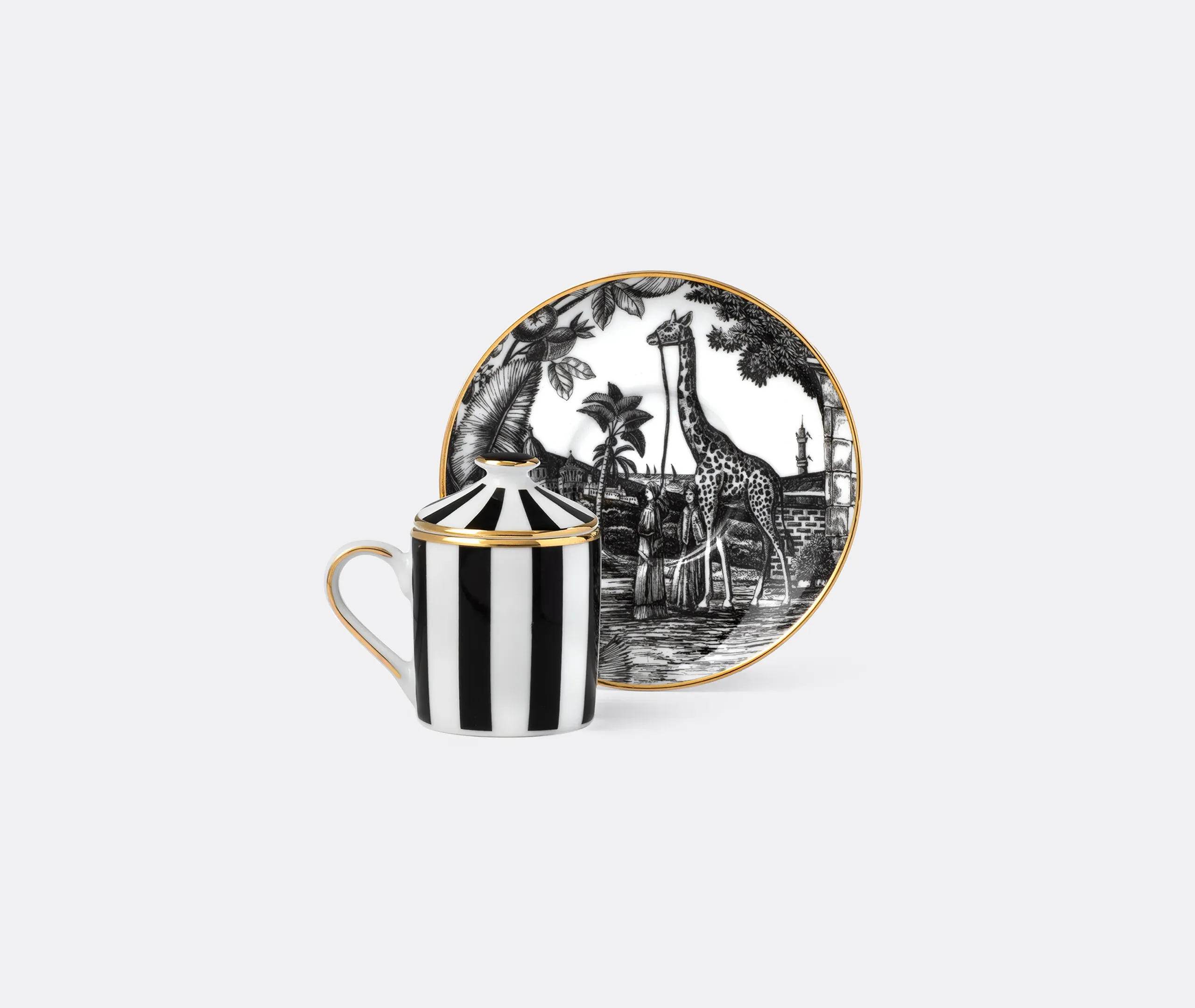Sunset Safari Lidded Espresso Cup and Saucer - Black and White product