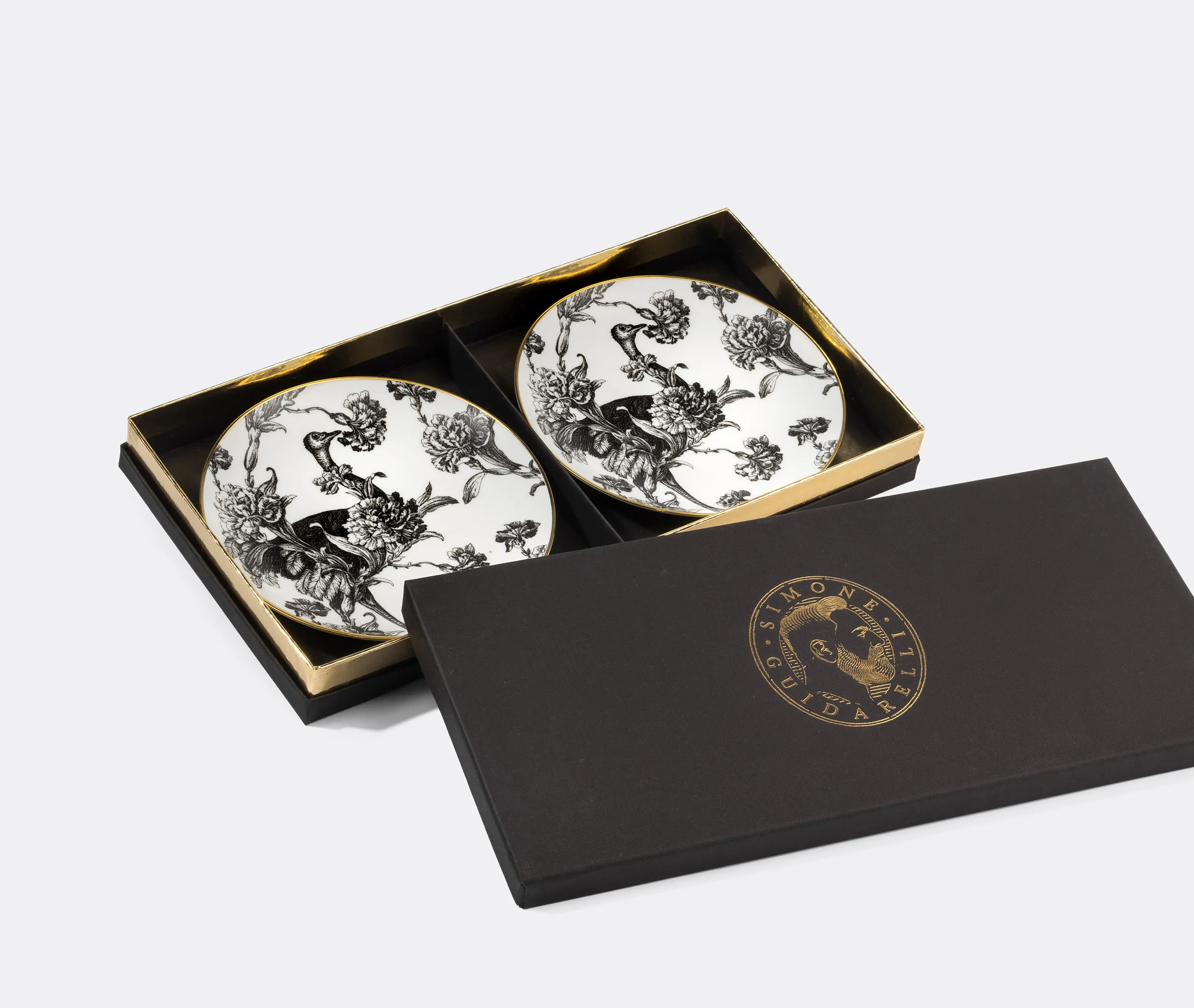 Tangerine Garden Bread Plate Set of Two - Black and White alternate view