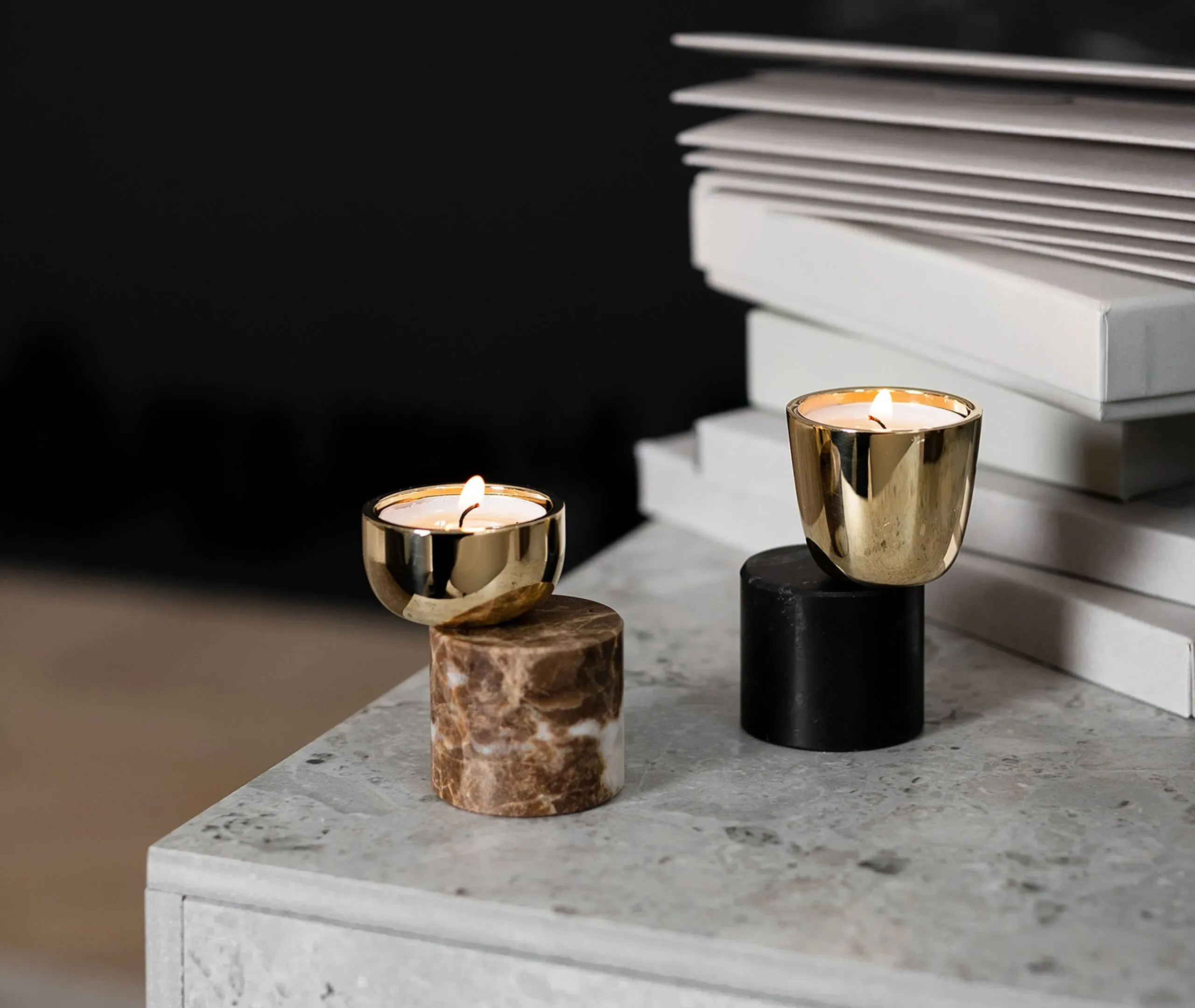 Geometric Candle Holder Model A - Black, Marble