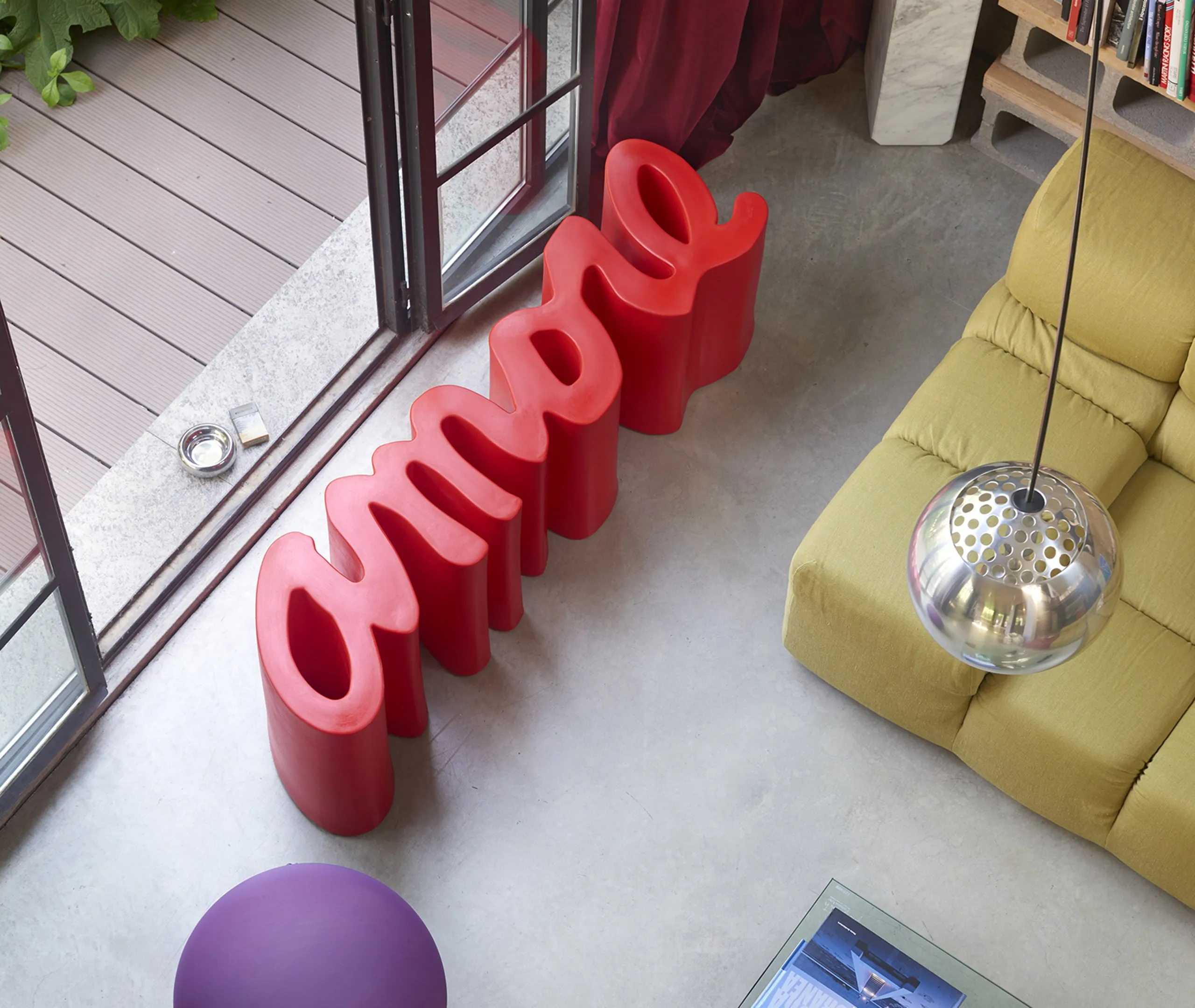 Amore Bench - Flame Red, Polyethylene