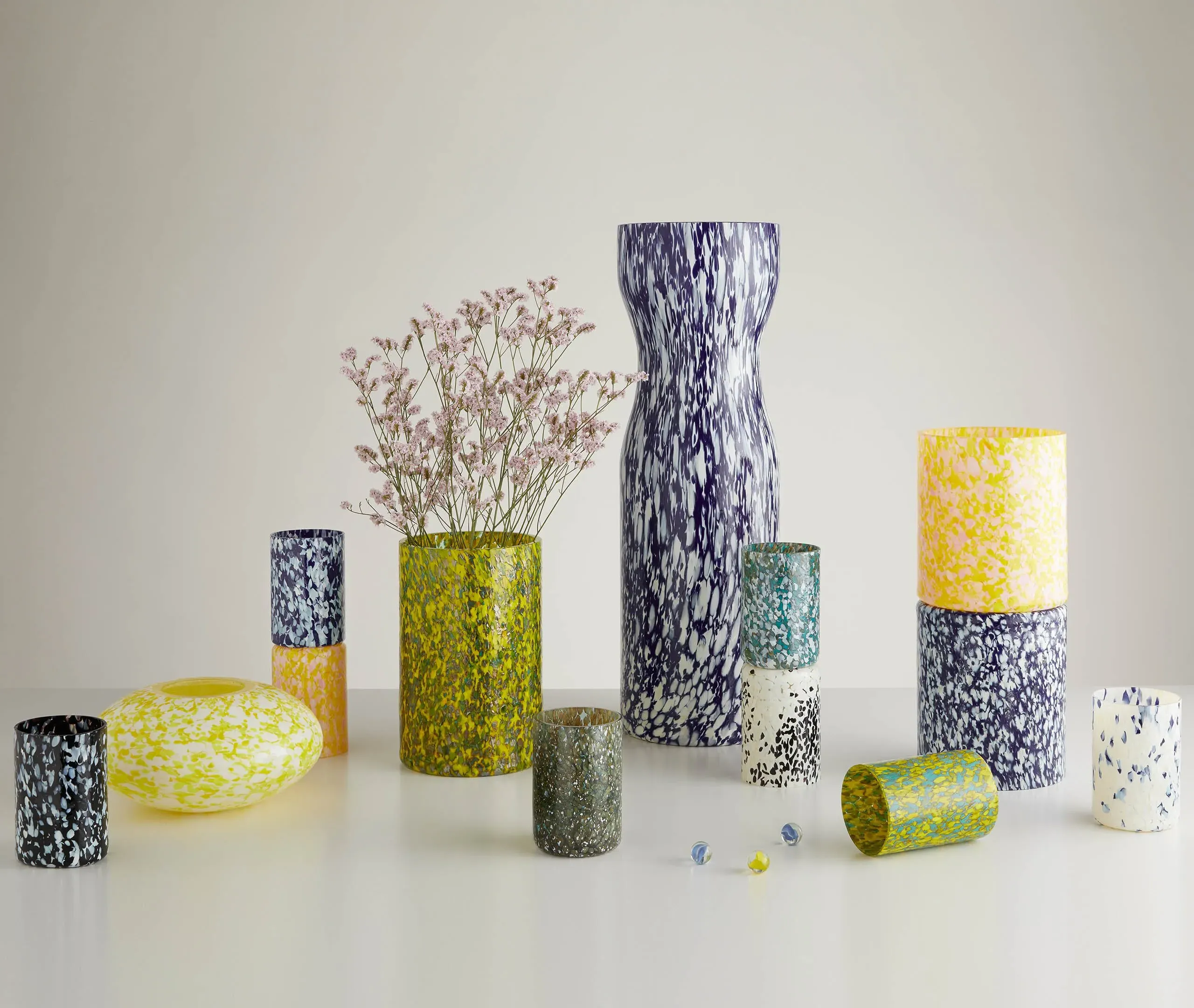 Medium Vase Macchia Technique - Ivory, Murano Glass