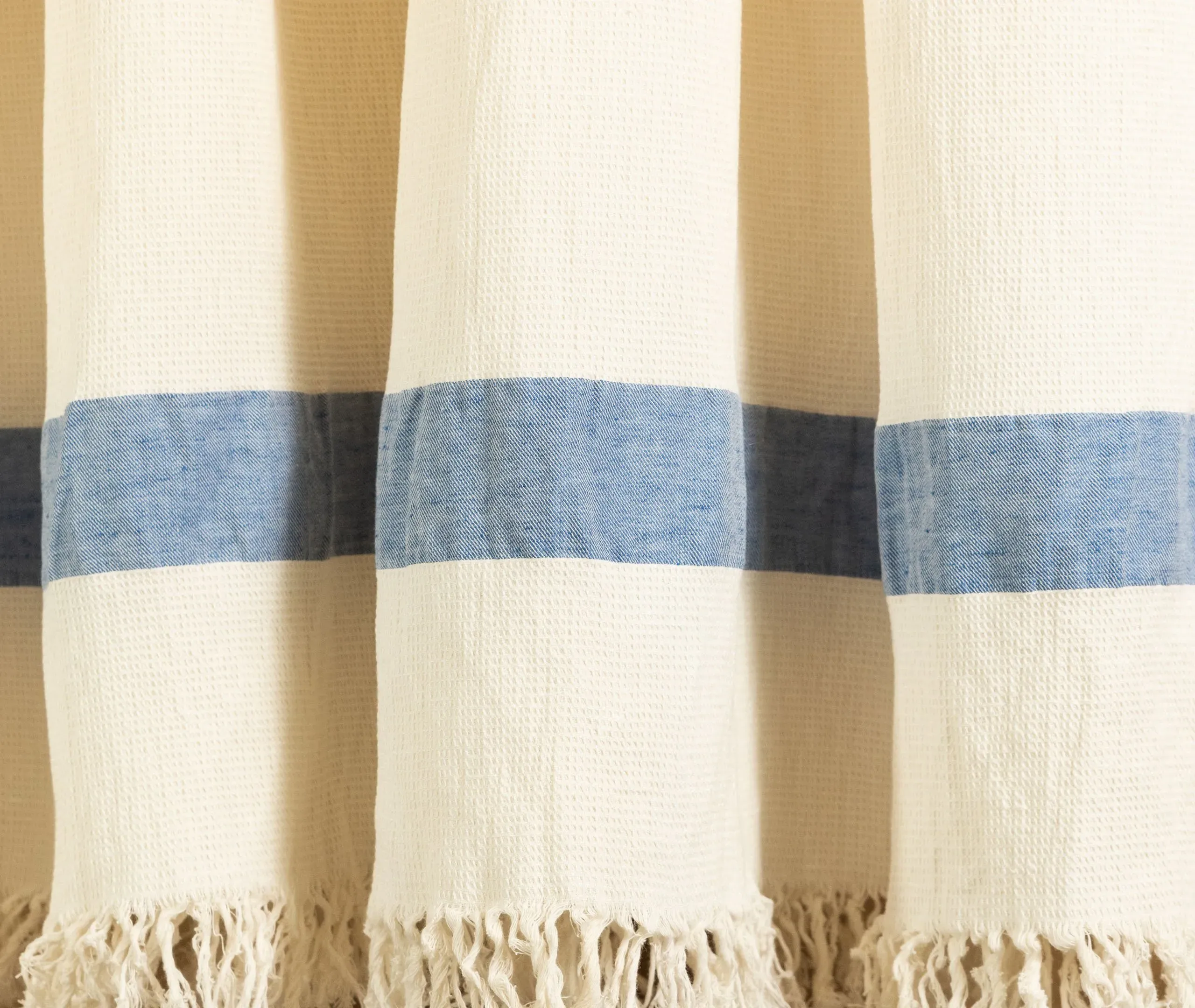 Bath Towel with Blue Stripe - White, Linen Cotton