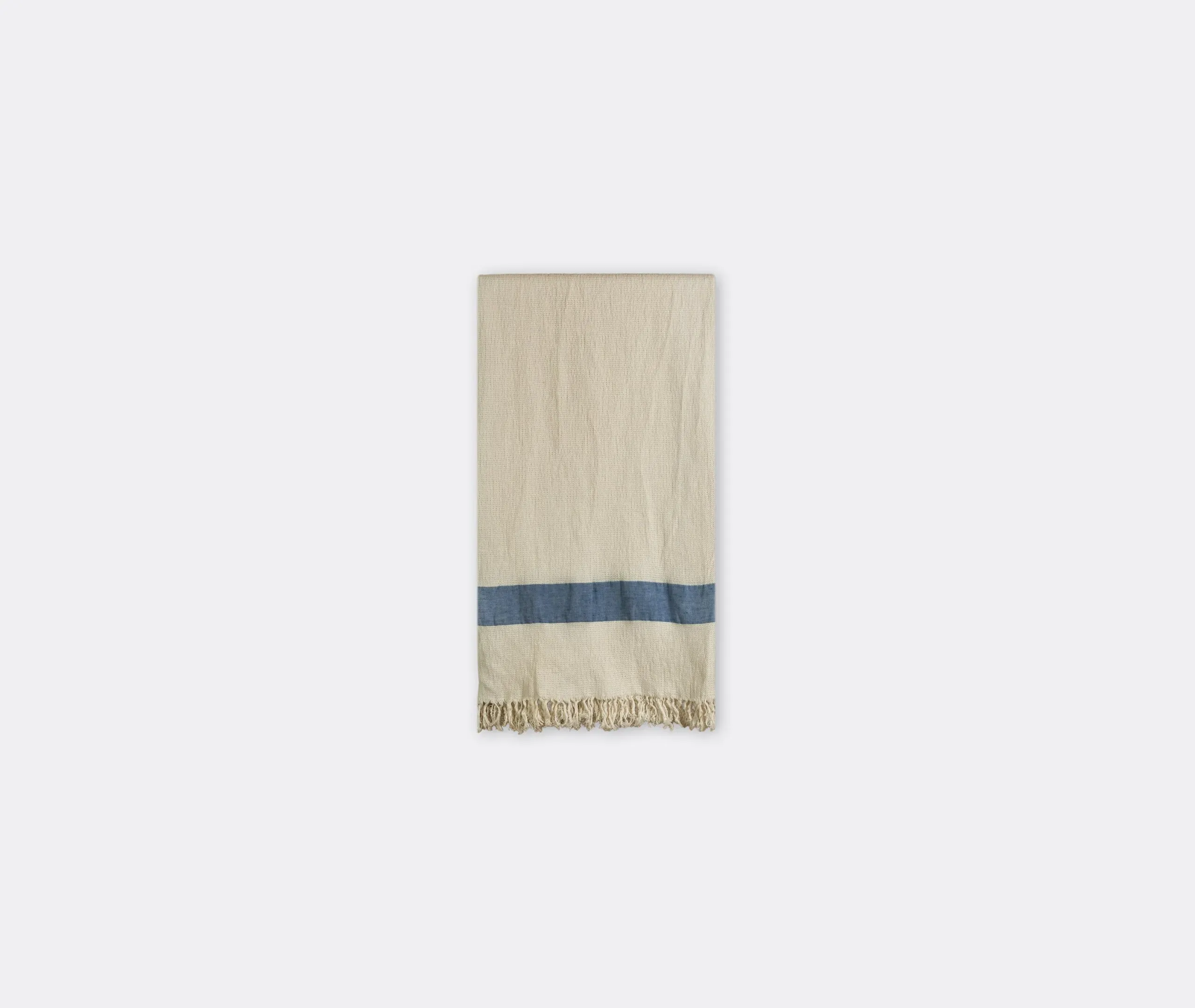 Bath Towel with Blue Stripe - White, Linen Cotton