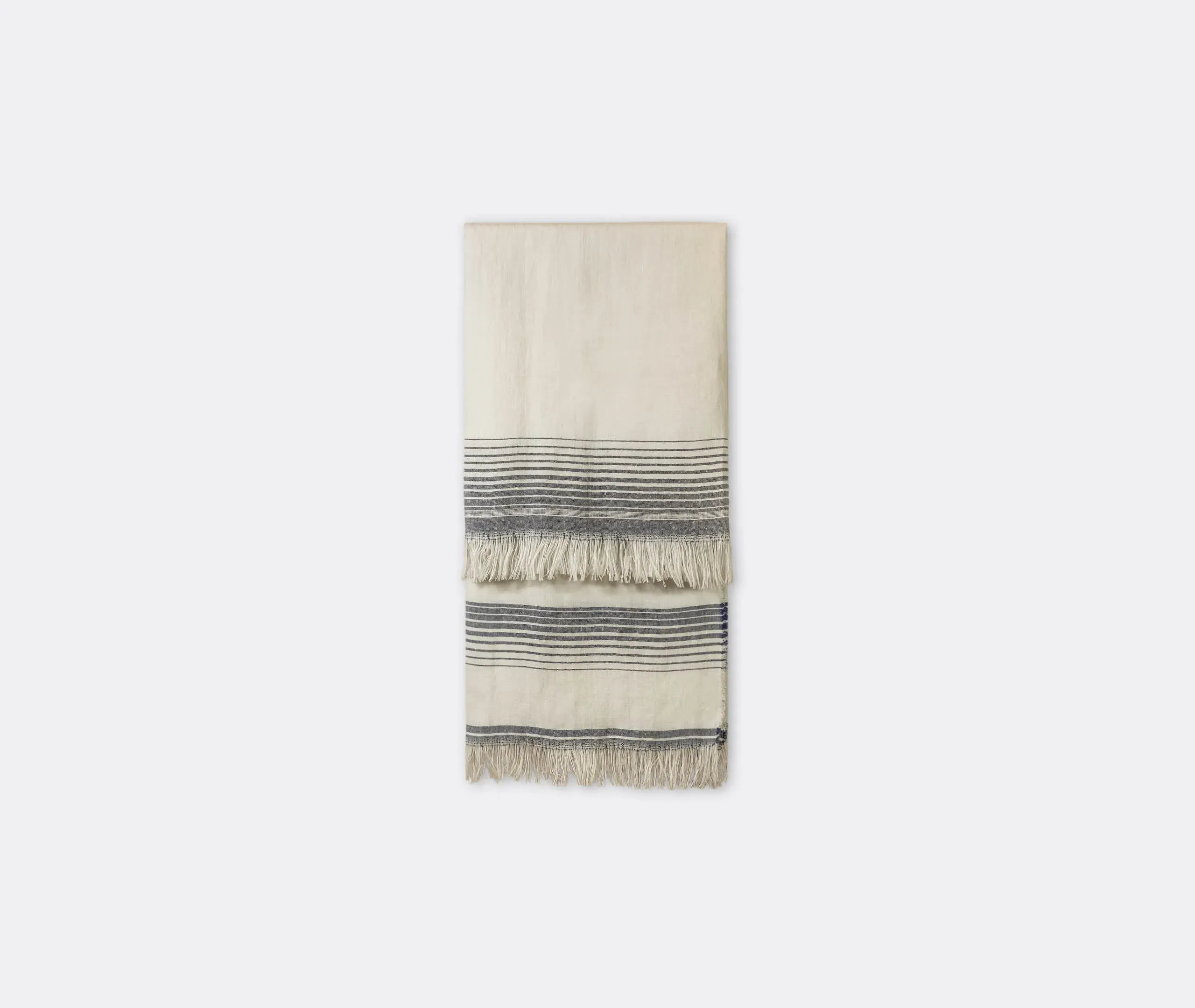 Bath Towel with Blue Stripes - White, Linen