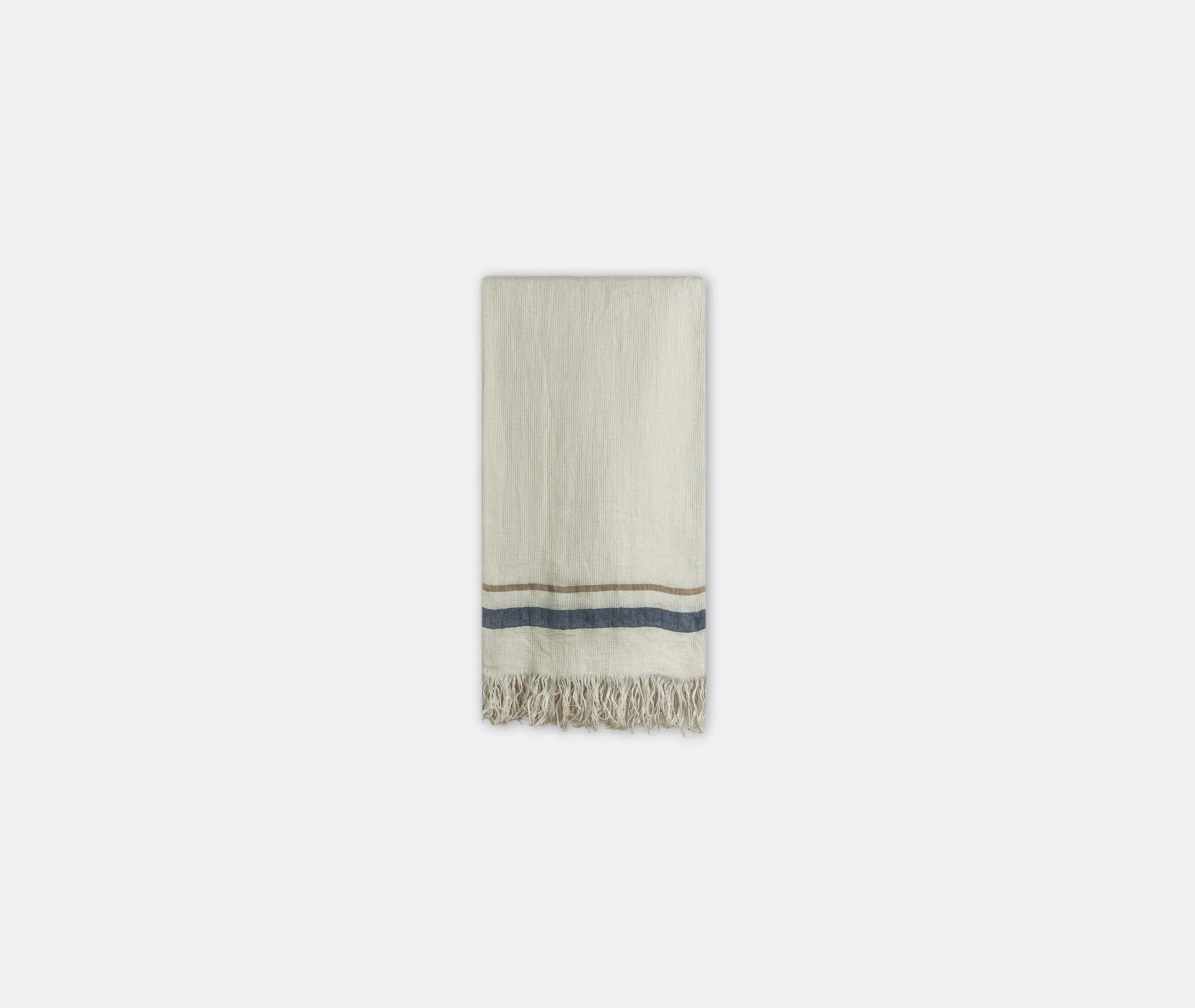Bath Towel with Striped Edges - White, Linen image