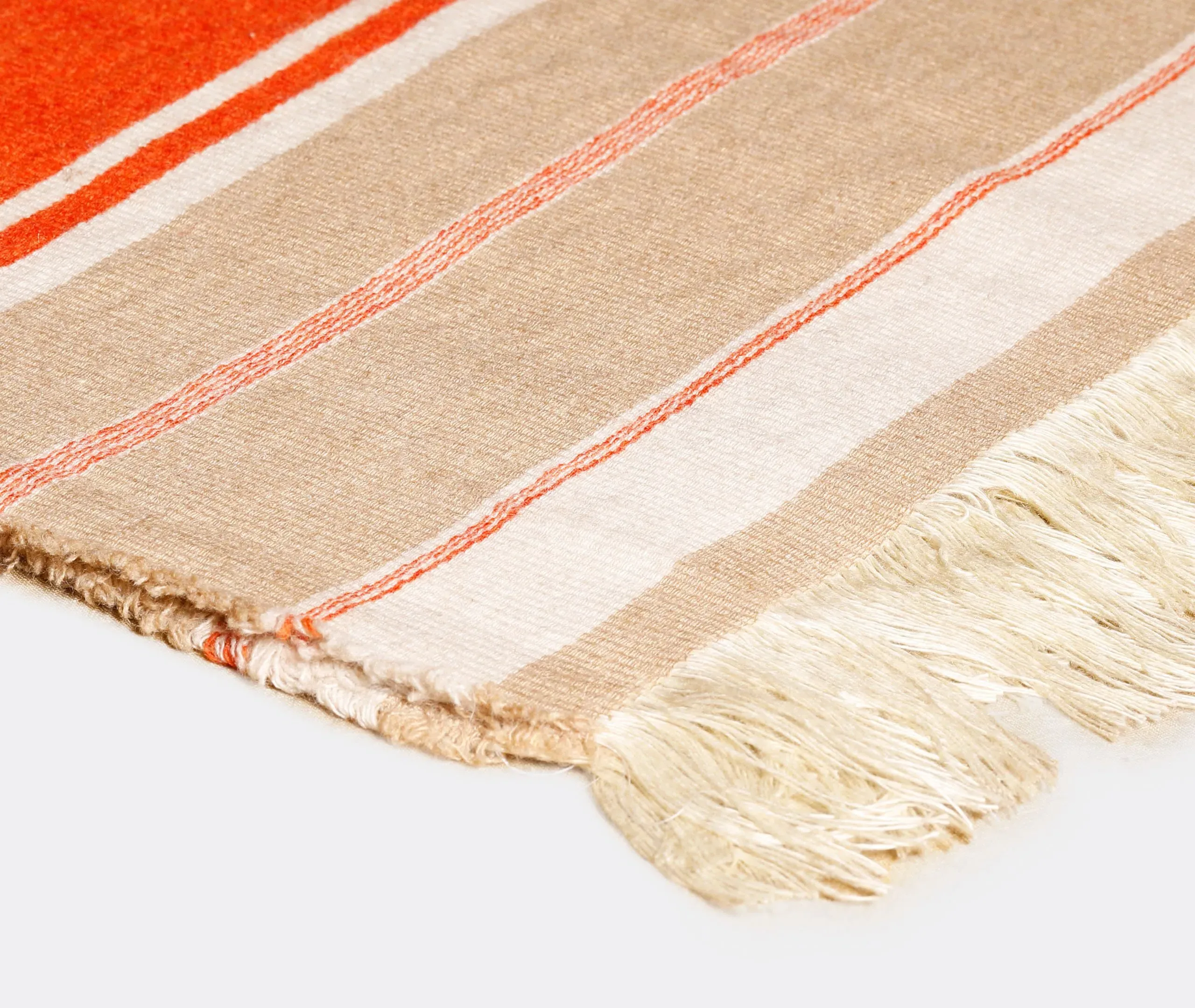 Djerba Throw Blanket with Fringe - Orange, Wool Linen