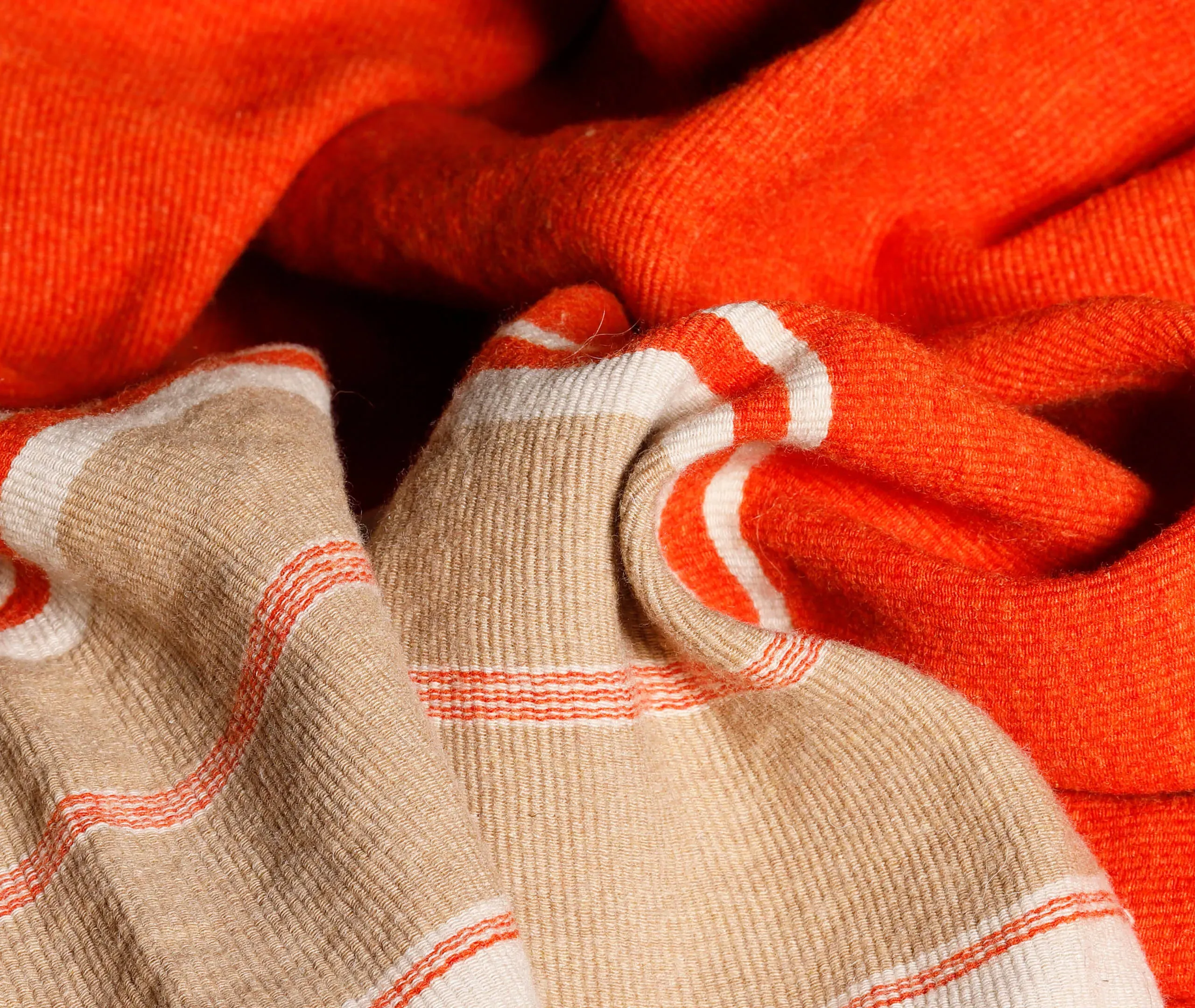 Djerba Throw Blanket with Fringe - Orange, Wool Linen