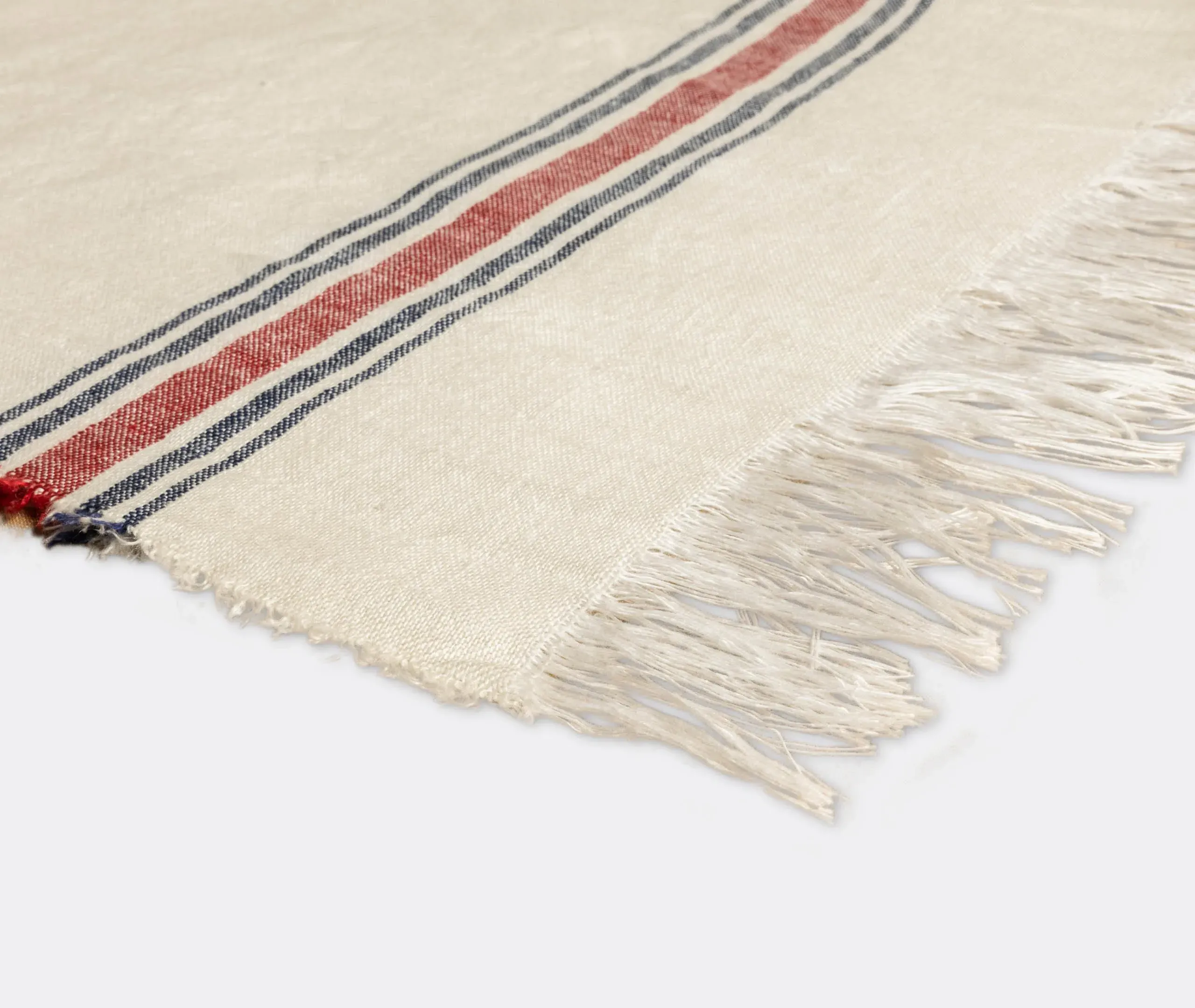 Large Bath Towel with Colorful Bands - White, Linen