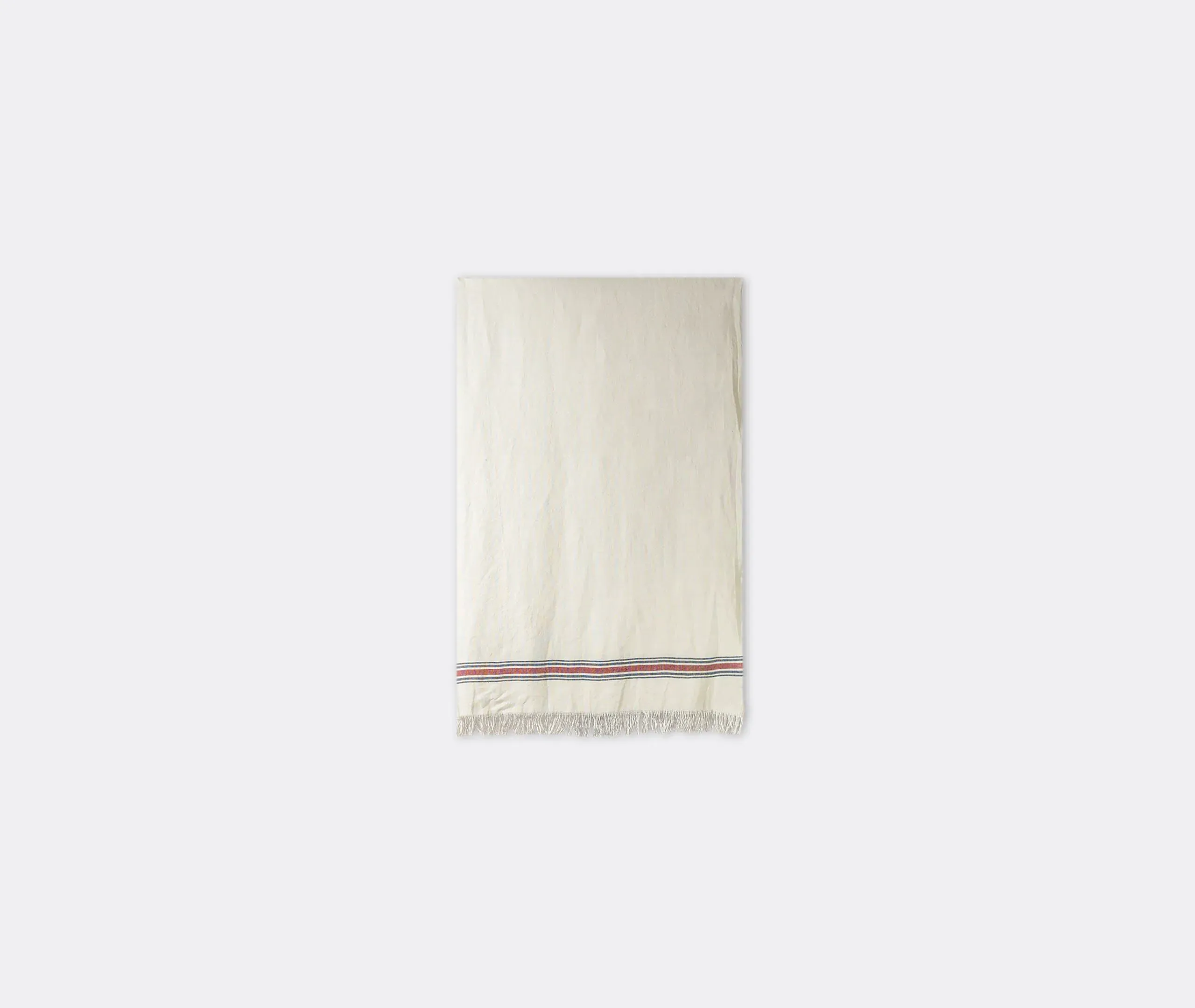 Large Bath Towel with Colorful Bands - White, Linen