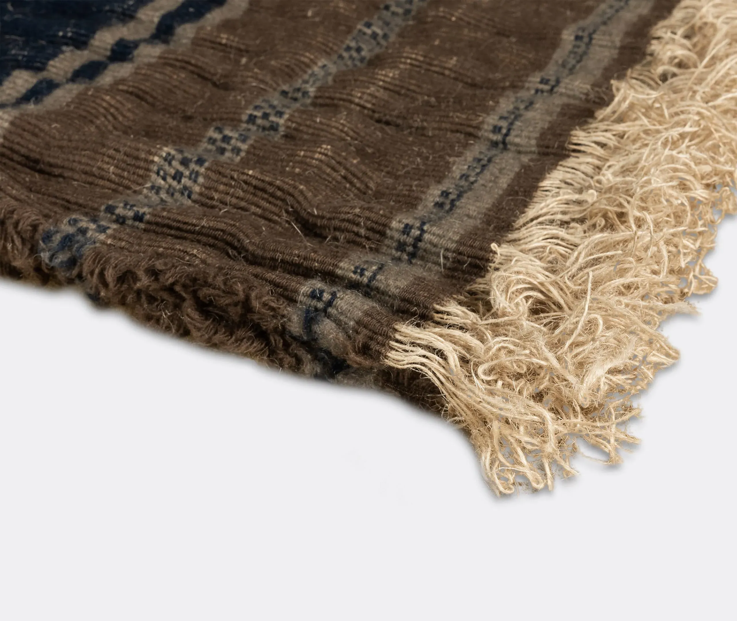 Malvagio Throw Blanket with Fringe - Blue, Jute Cashmere