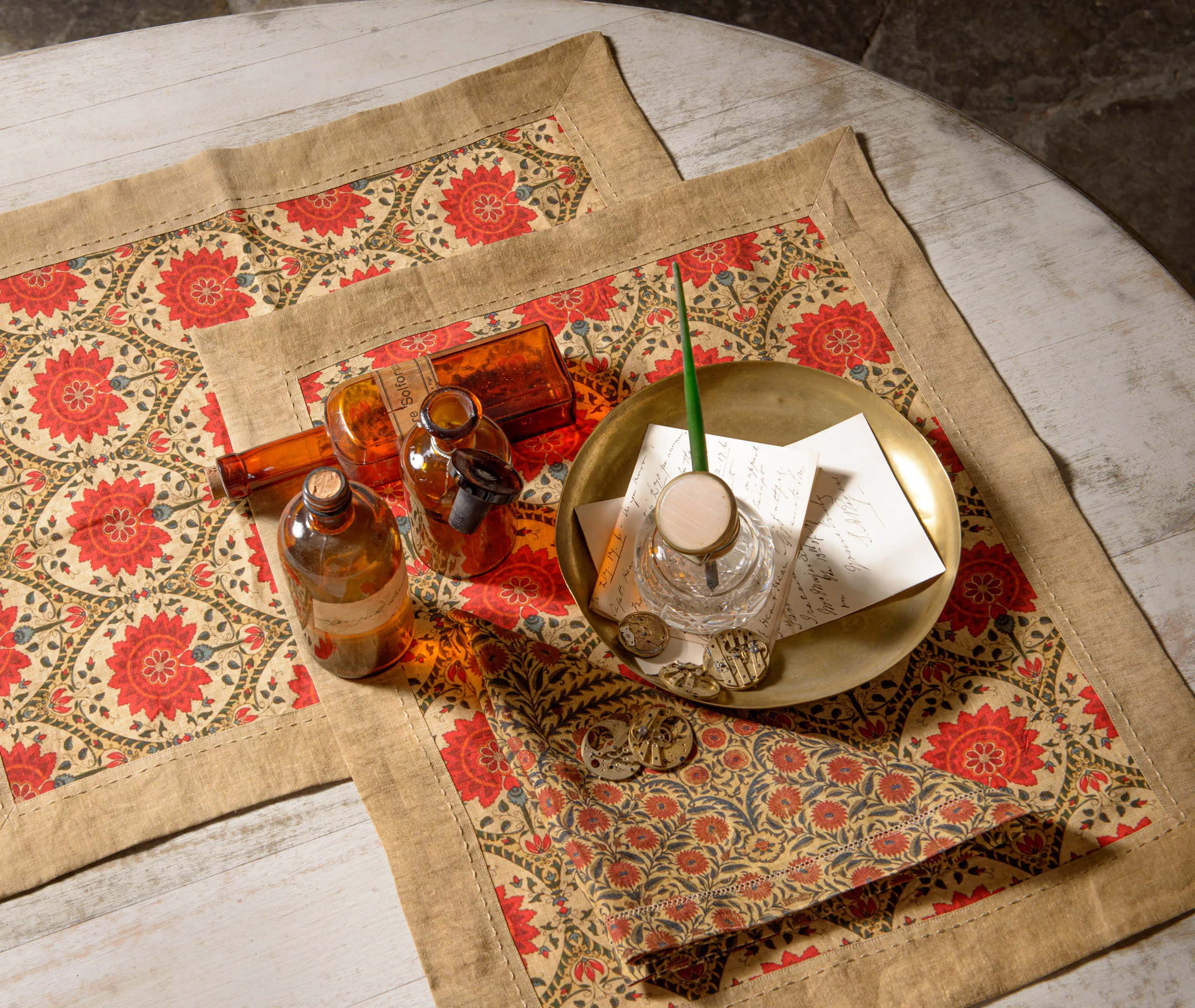 Set of 2 Placemats with Floral Print - Beige, Linen
