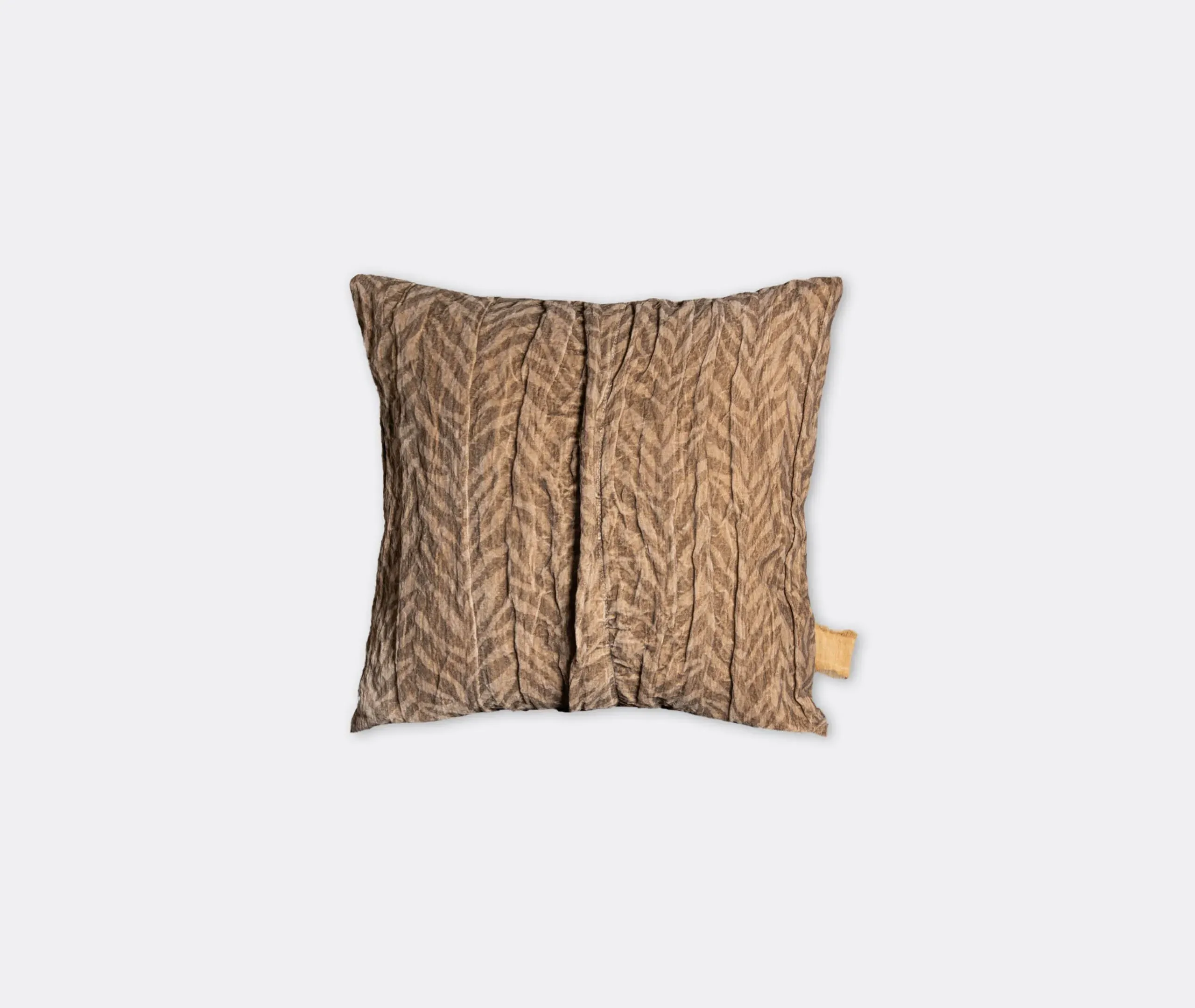 Square Cushion with Crinkled Texture - Brown, Cotton
