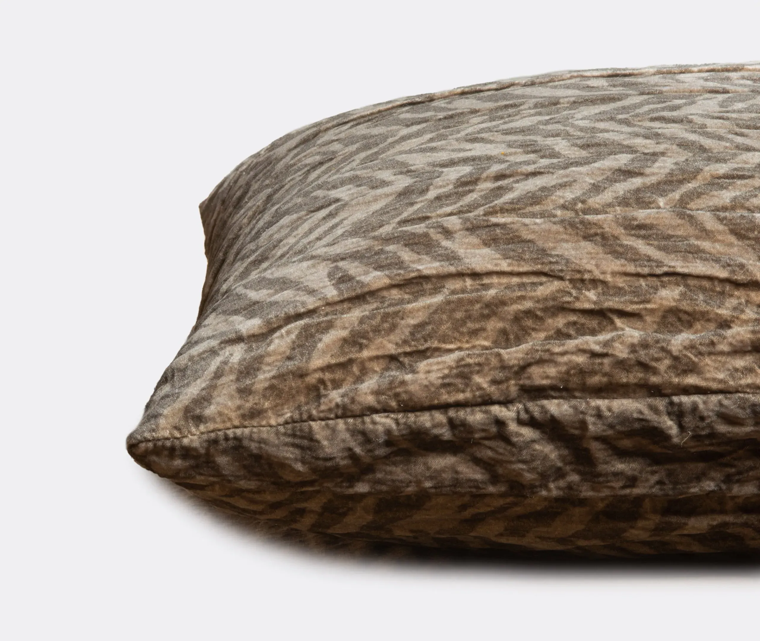 Square Cushion with Crinkled Texture - Brown, Cotton