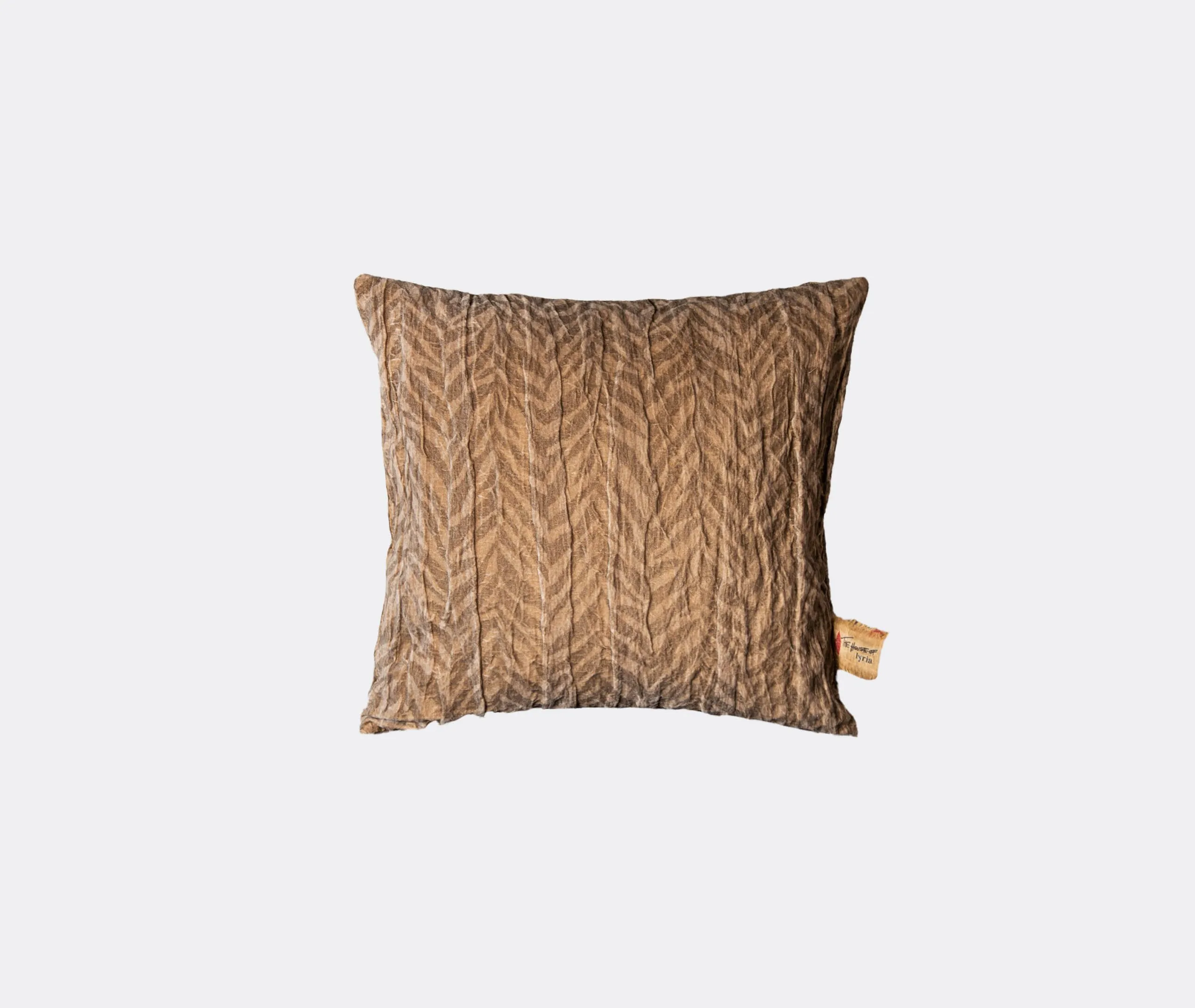 Square Cushion with Crinkled Texture - Brown, Cotton