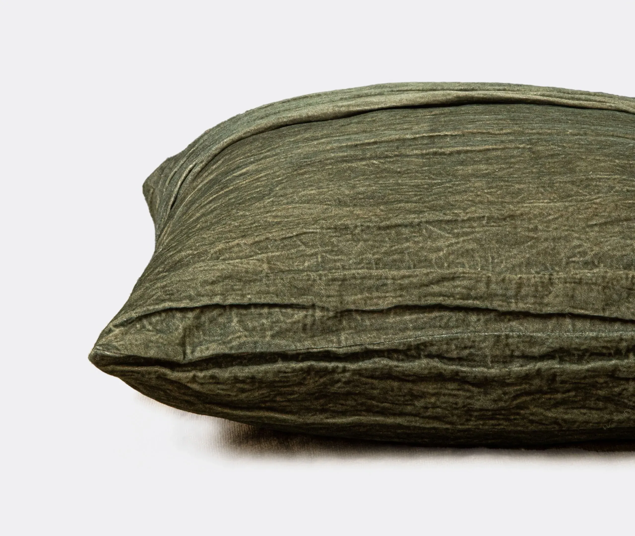 Square Cushion with Crinkled Texture - Green, Cotton