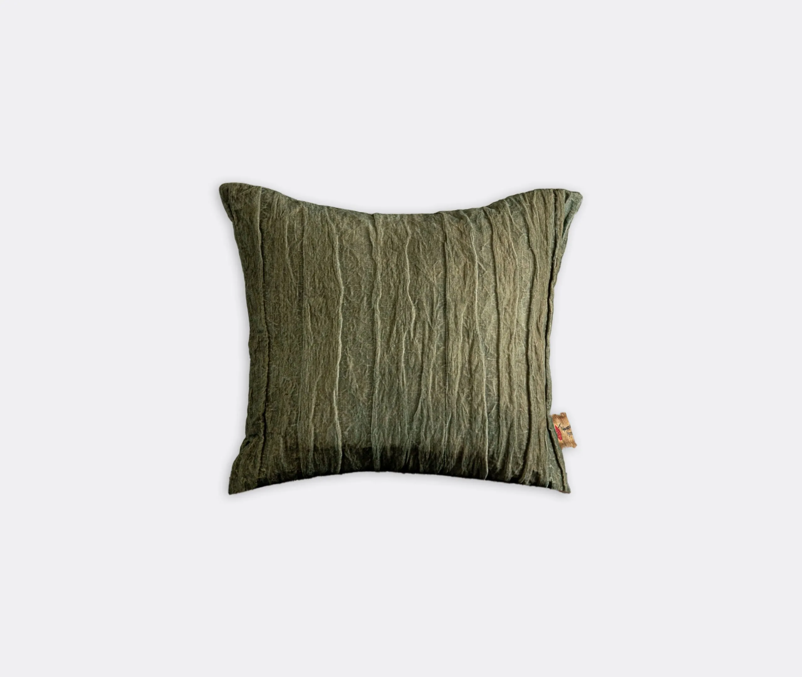 Square Cushion with Crinkled Texture - Green, Cotton
