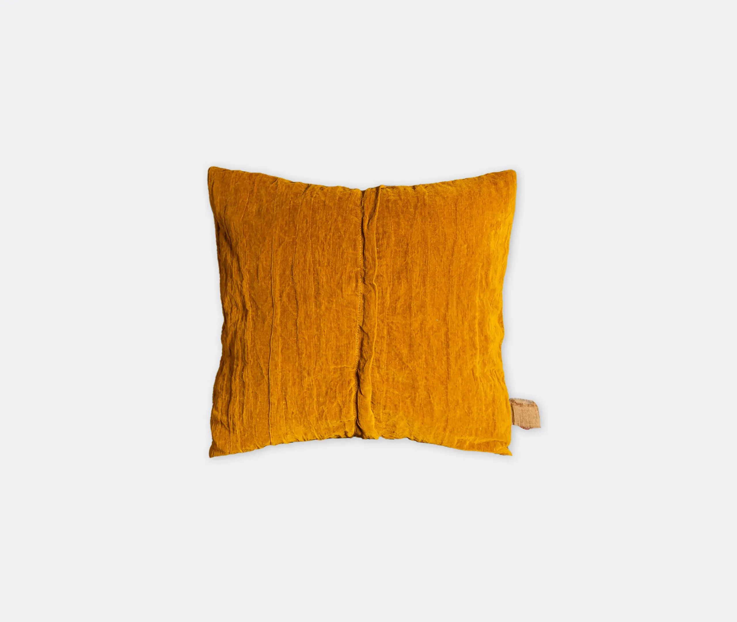 Square Cushion with Crinkled Texture - Mustard, Velvet