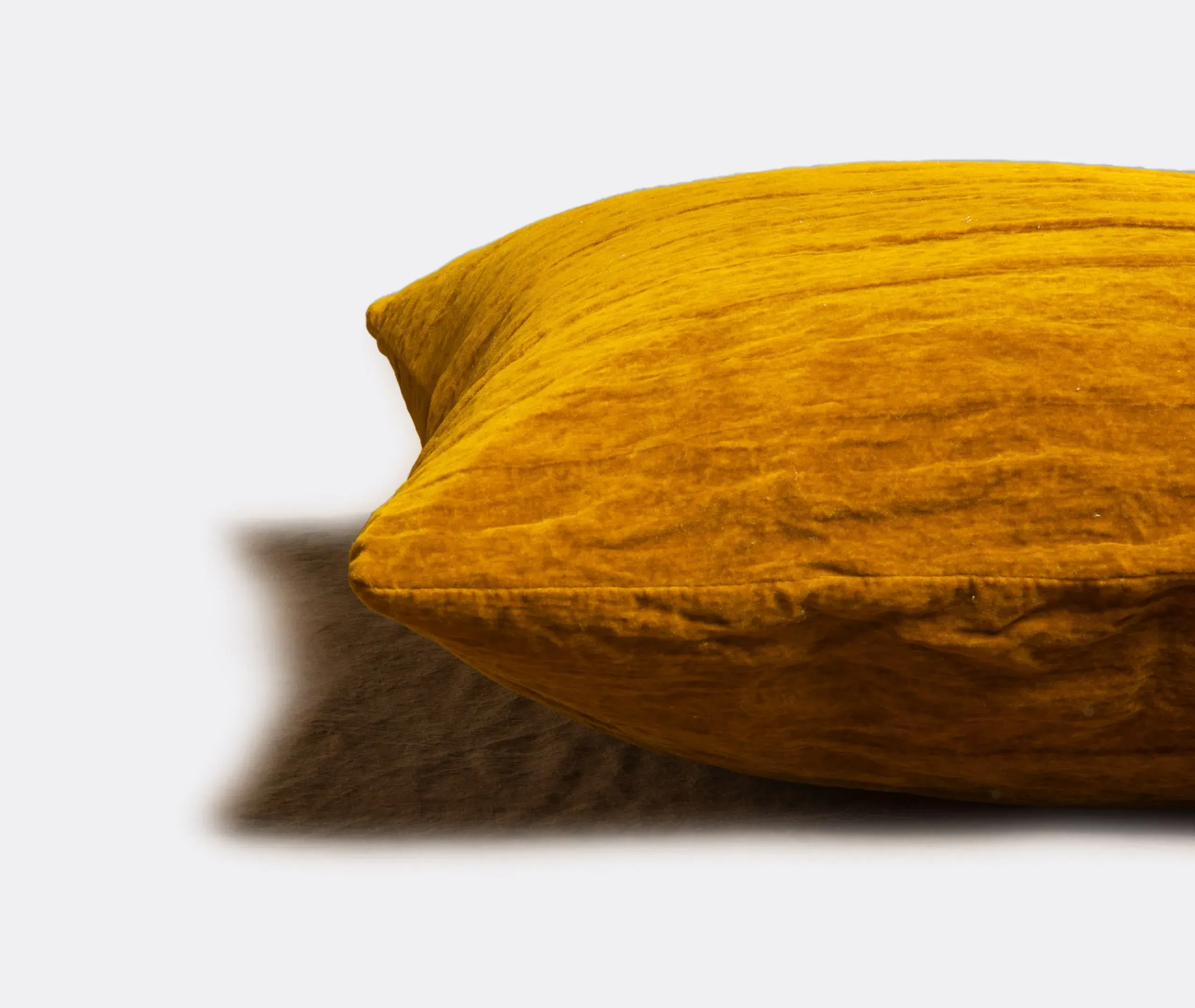 Square Cushion with Crinkled Texture - Mustard, Velvet