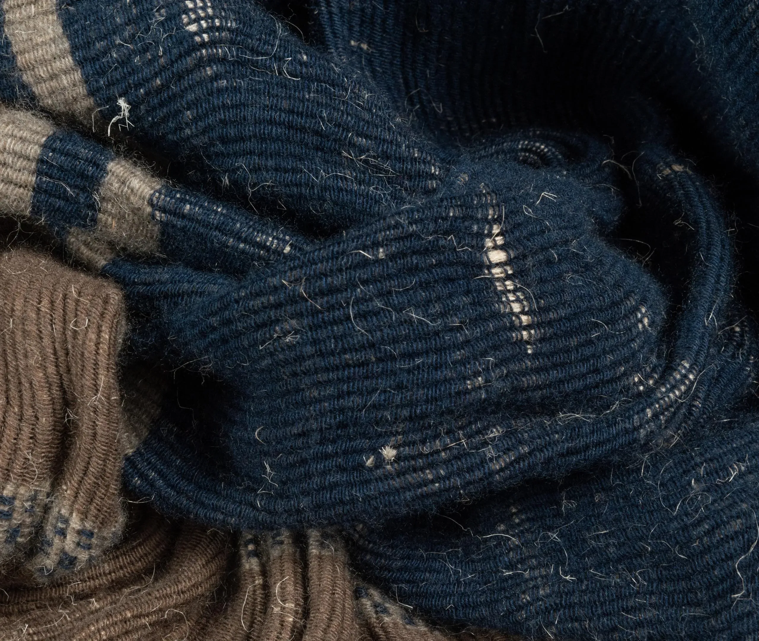 Throw Blanket with Fringe - Blue, Jute Cashmere