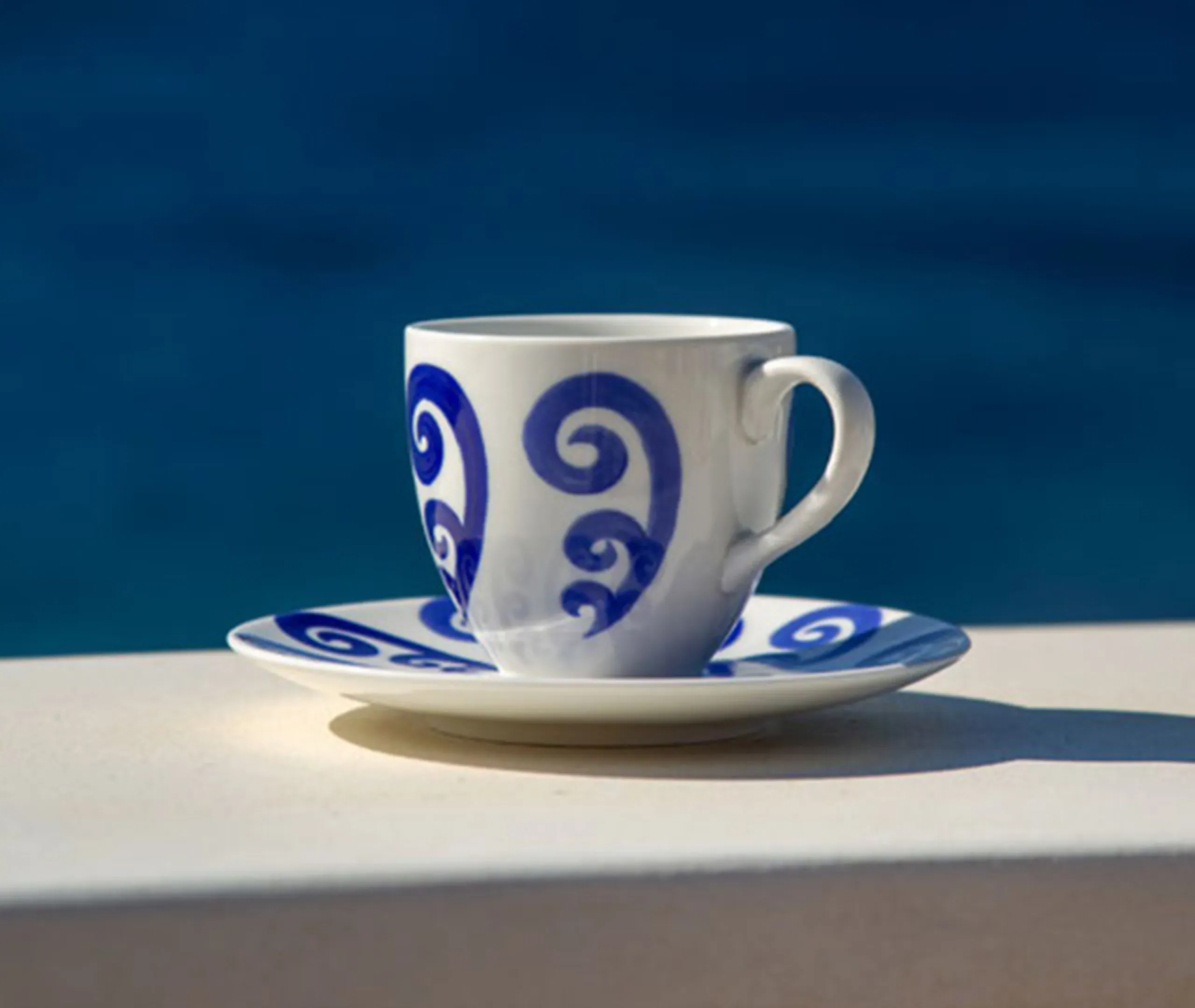 Athenee Peacock Espresso Cup and Saucer - Blue, Porcelain