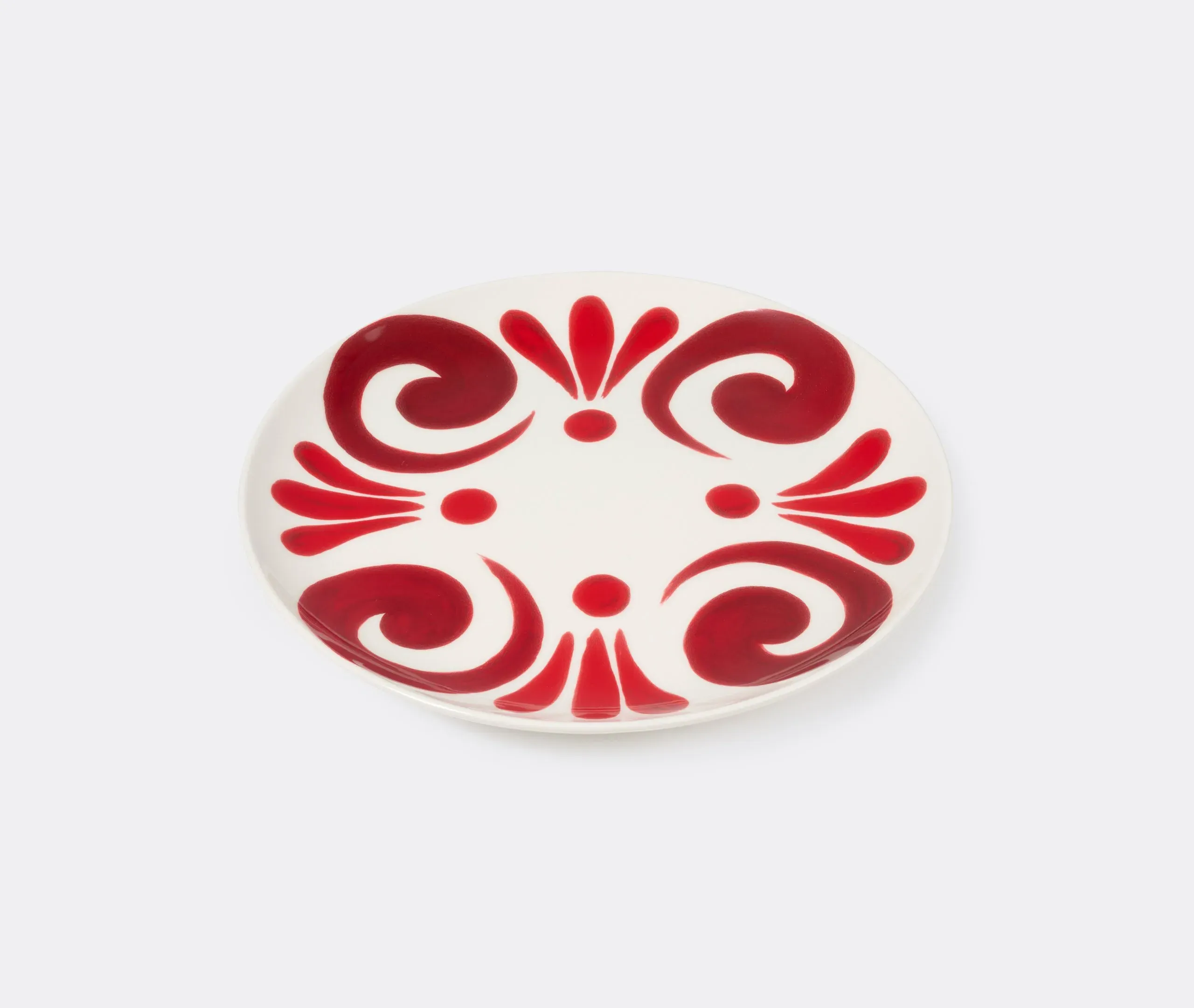 Dinner Plate with Hand-Painted Design - Red, Porcelain