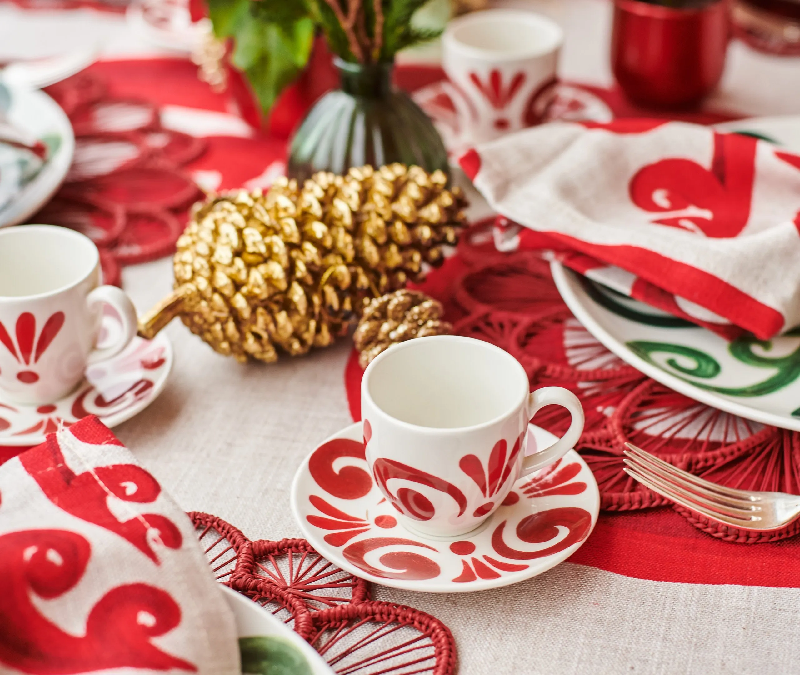 Espresso Cup and Saucer Set - Red, Porcelain