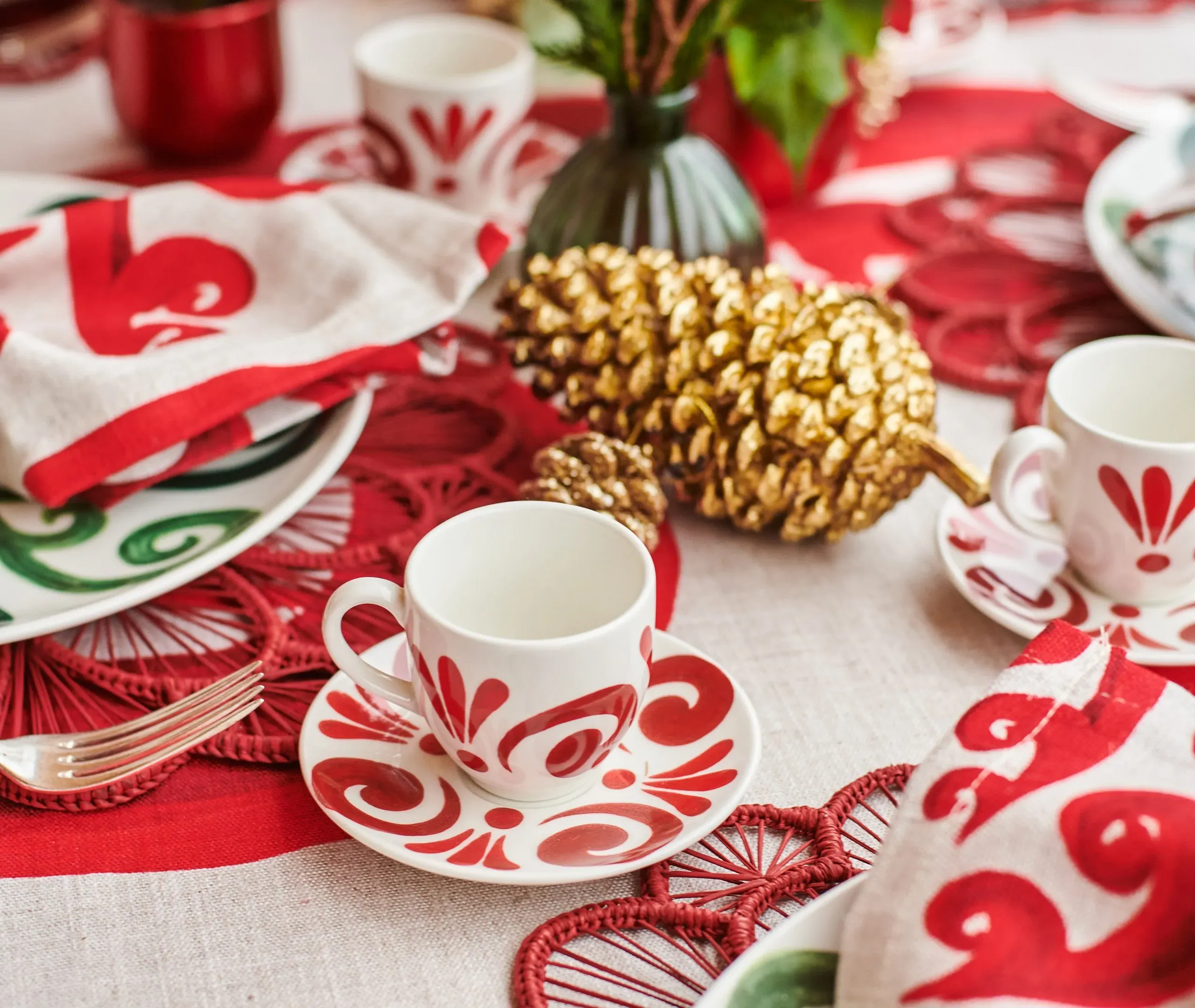 Kallos Espresso Cup and Saucer - Red, Porcelain