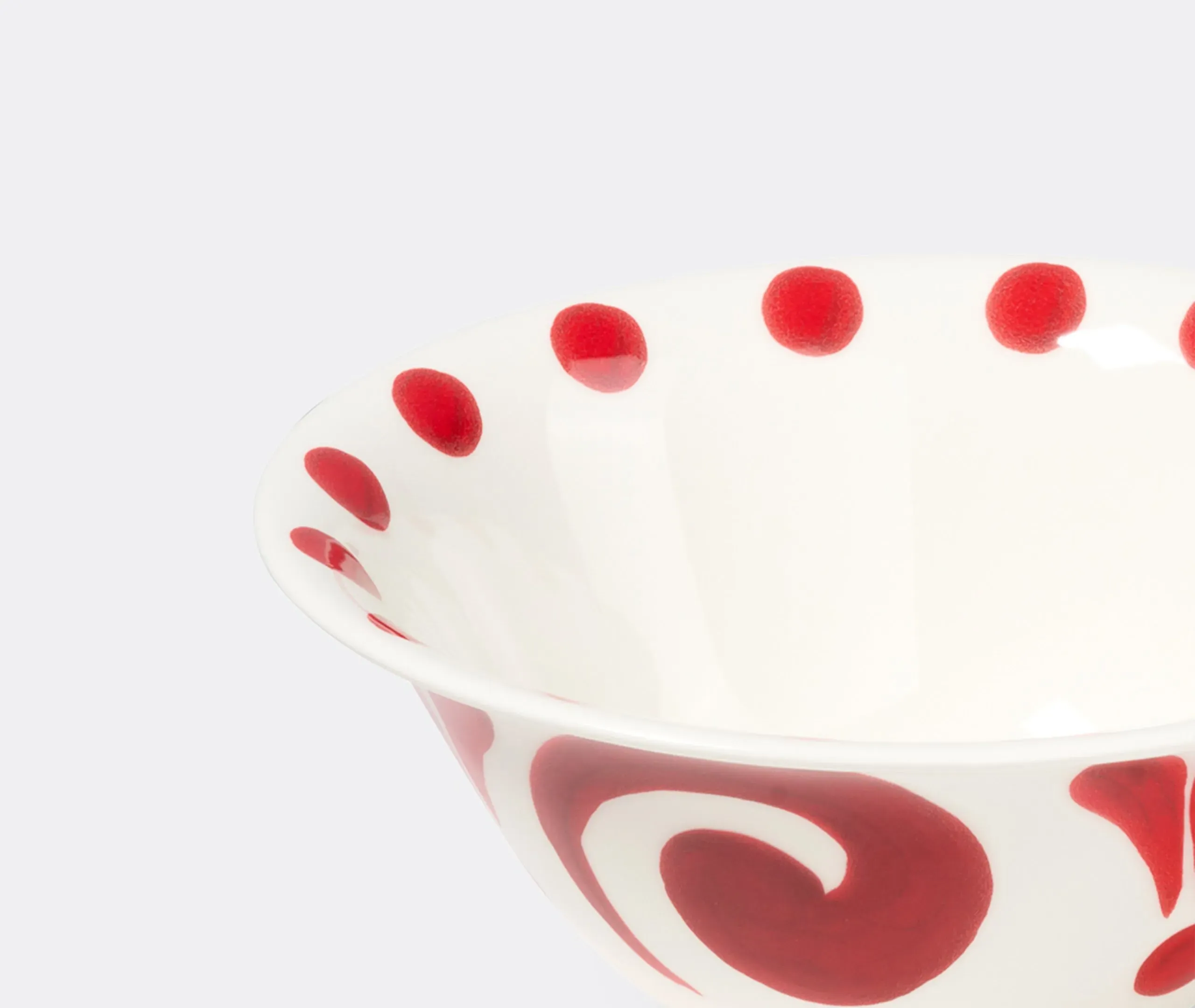 Salad Bowl with Hand-Painted Design - Red, Porcelain
