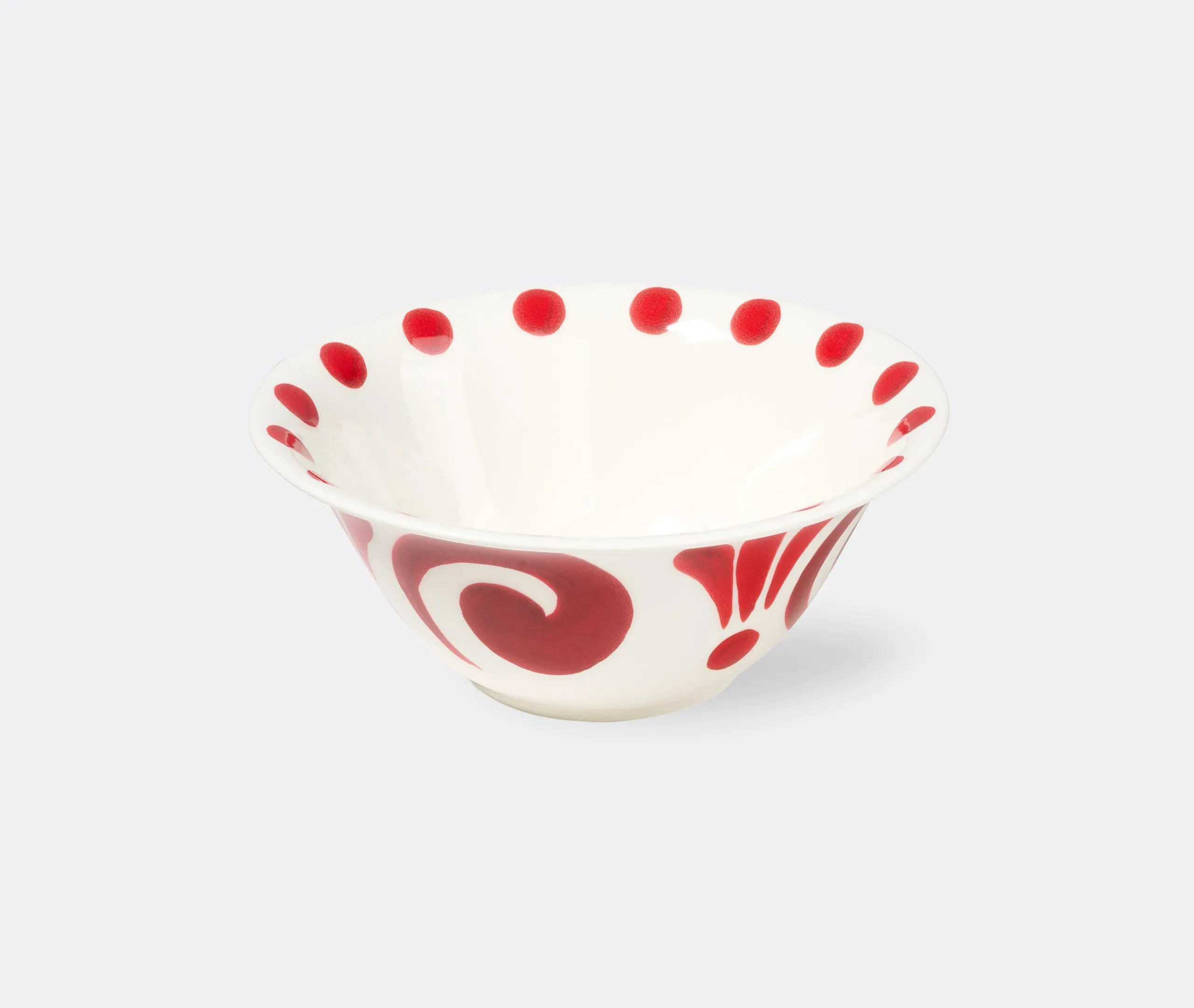 Salad Bowl with Hand-Painted Design - Red, Porcelain