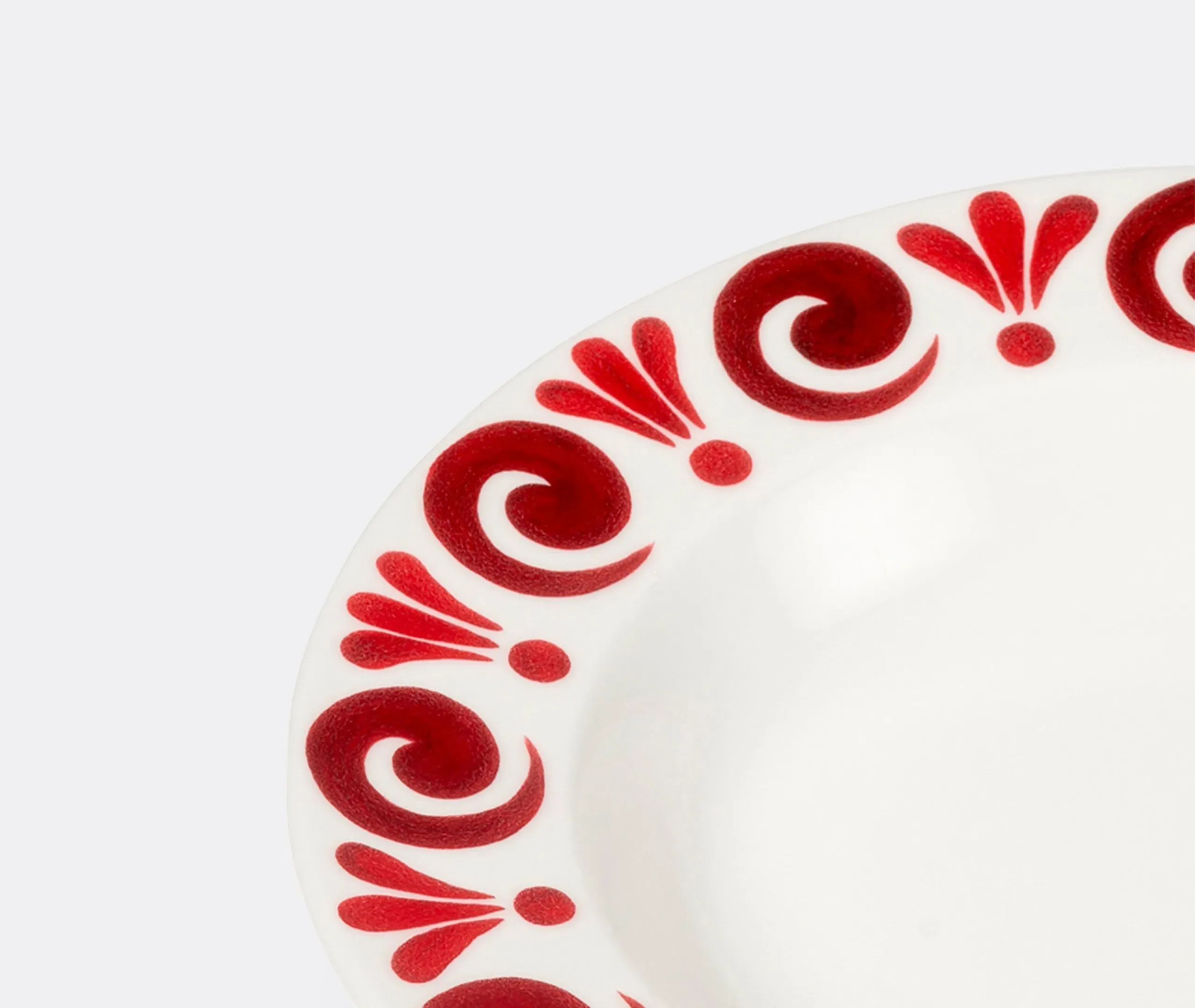 Soup Plate with Hand-Painted Design - Red, Porcelain