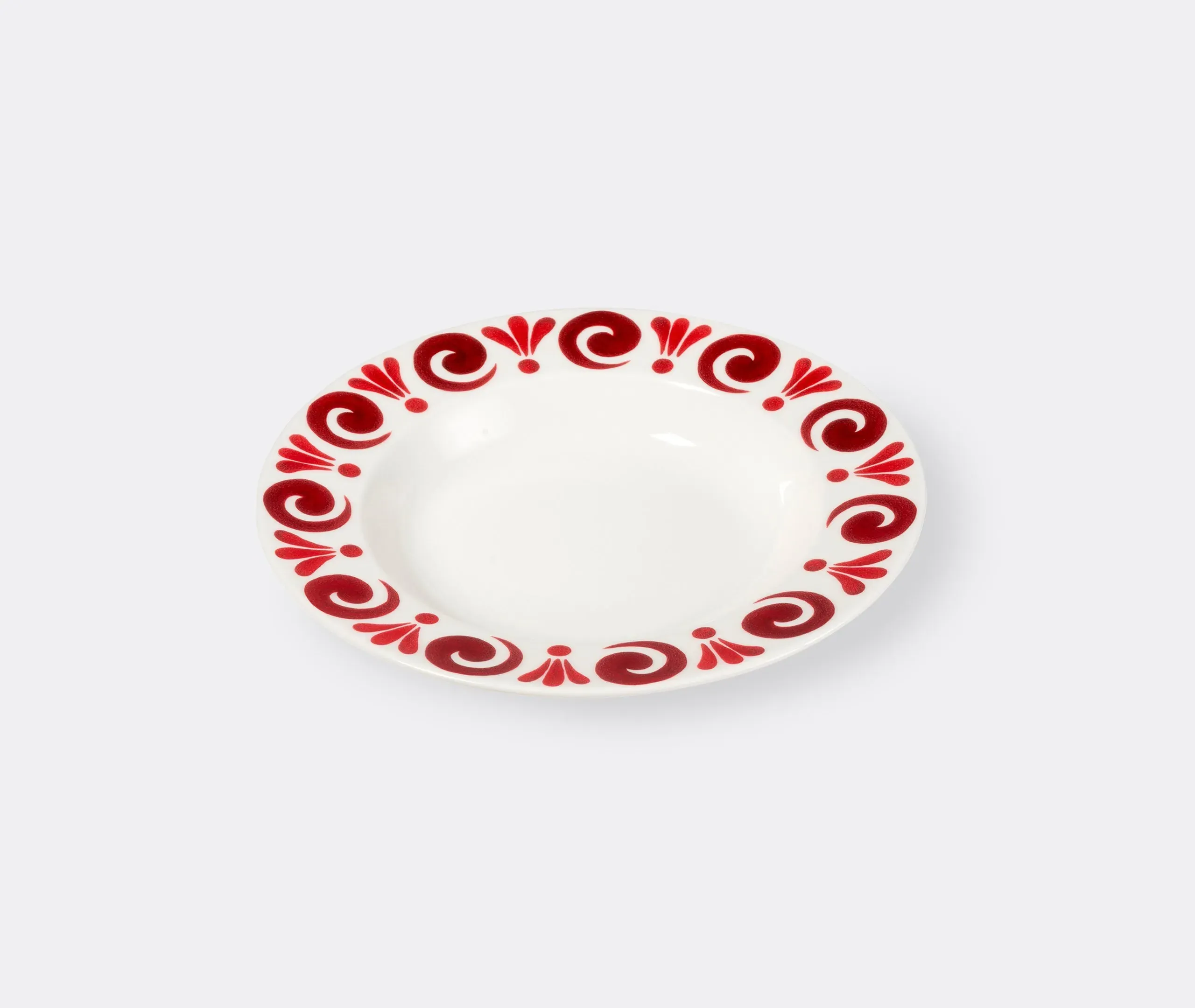 Soup Plate with Hand-Painted Design - Red, Porcelain