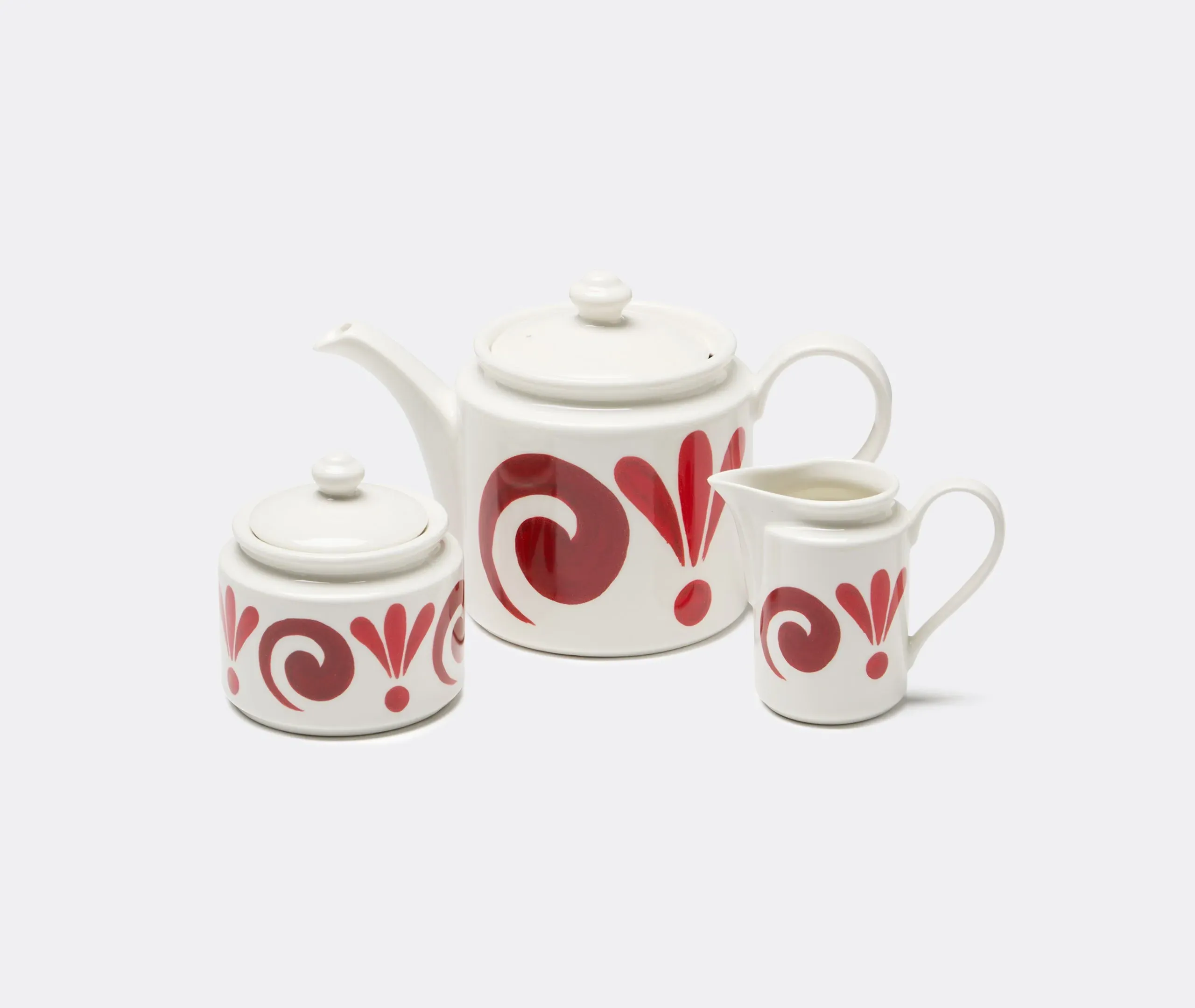 Tea Set with Hand-Painted Design - Red, Porcelain