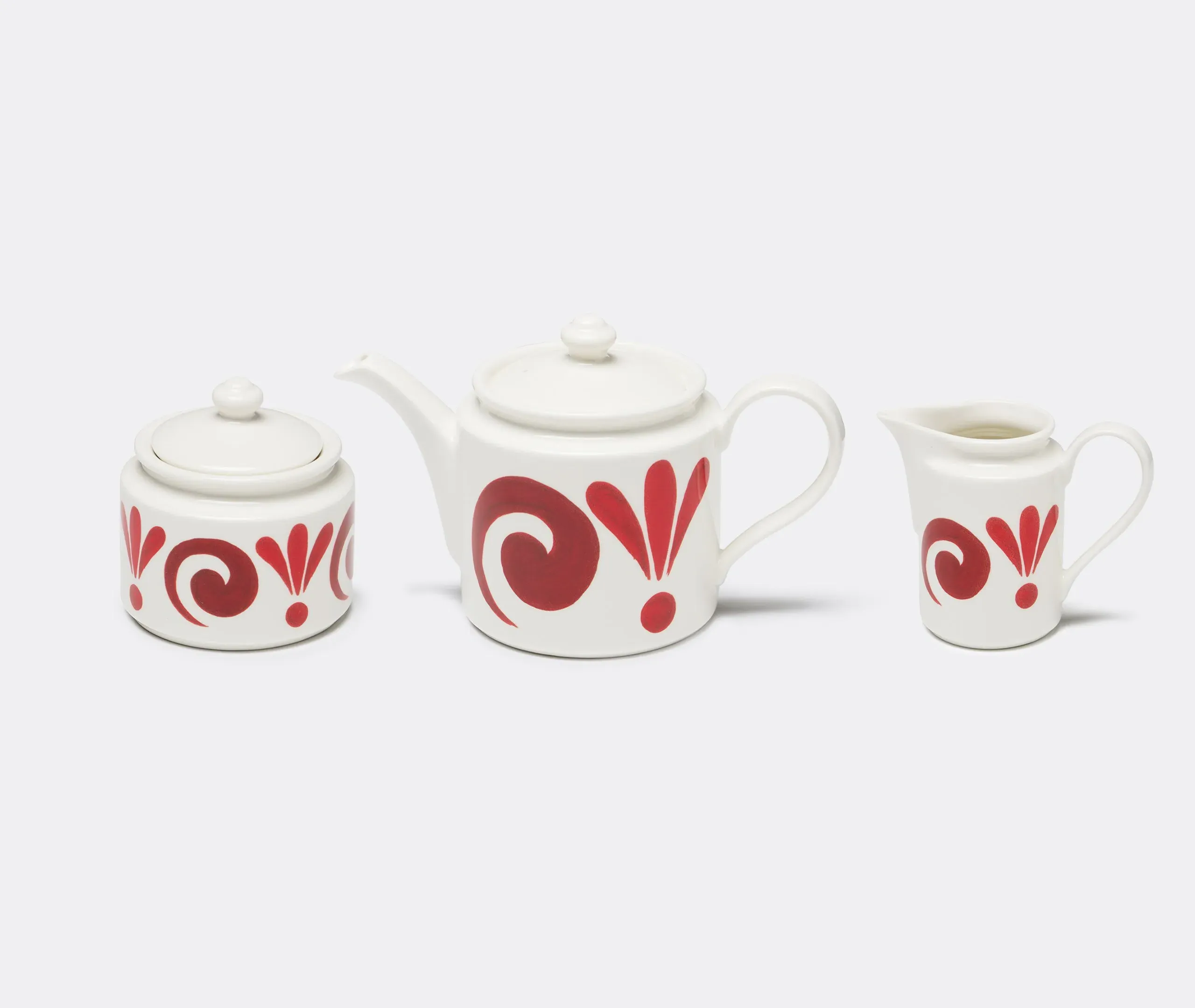 Tea Set with Hand-Painted Design - Red, Porcelain