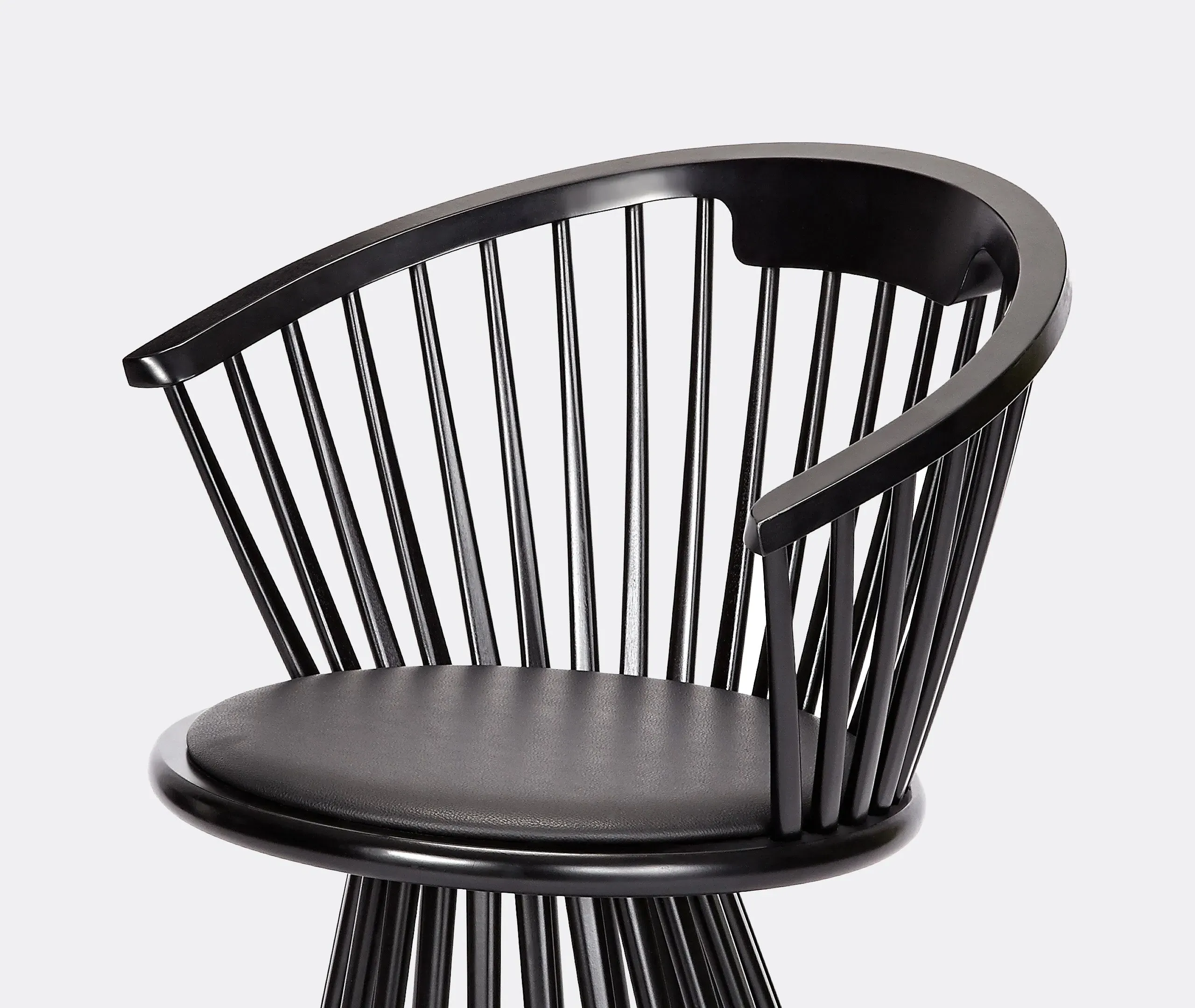 Fan Chair with Leather Seat - Black