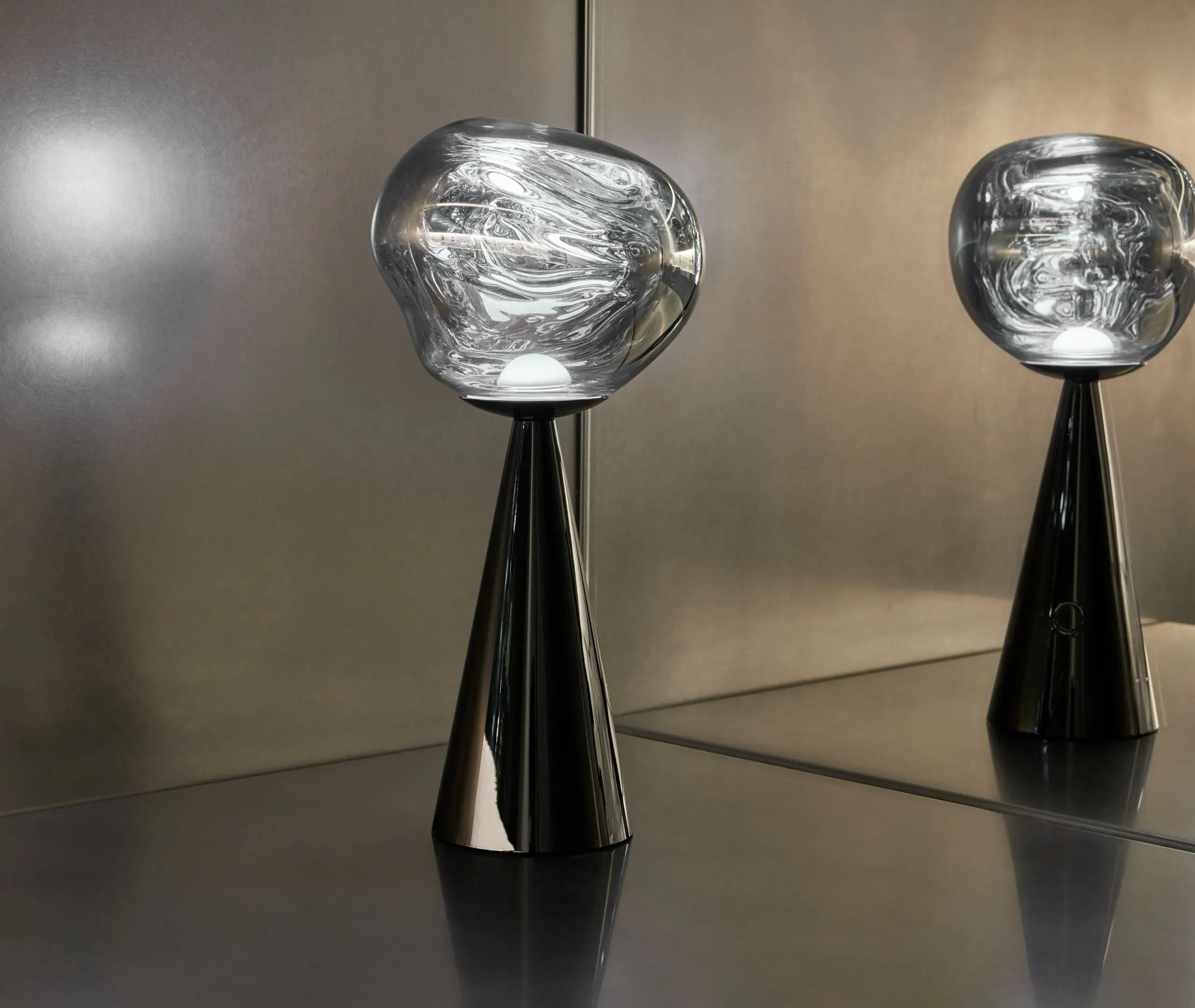 Portable LED Lamp with Battery - Black, Glass