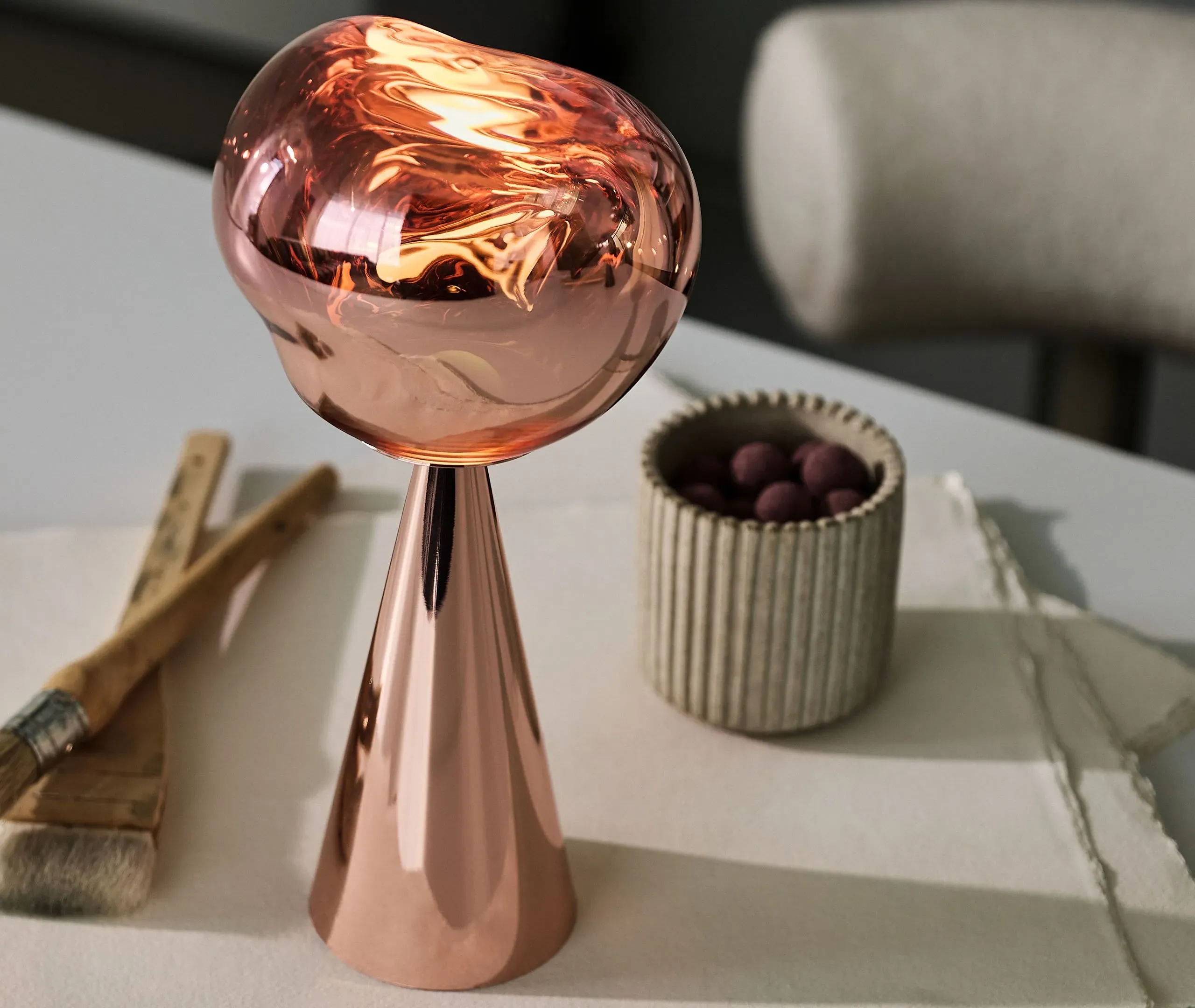 Portable LED Lamp with Battery - Copper, Glass