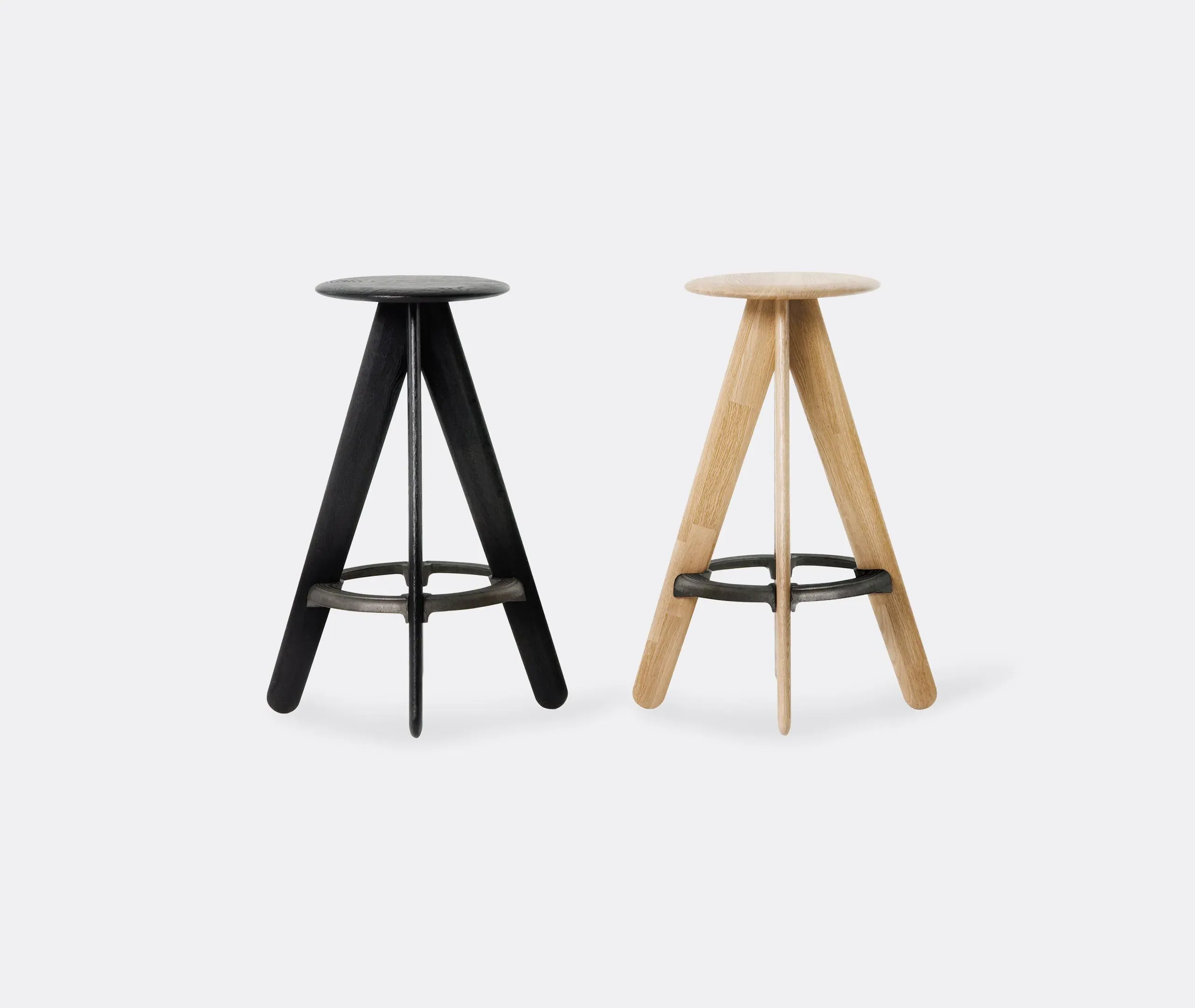 Slab Stool with Cast Iron Ring - Natural, Oak