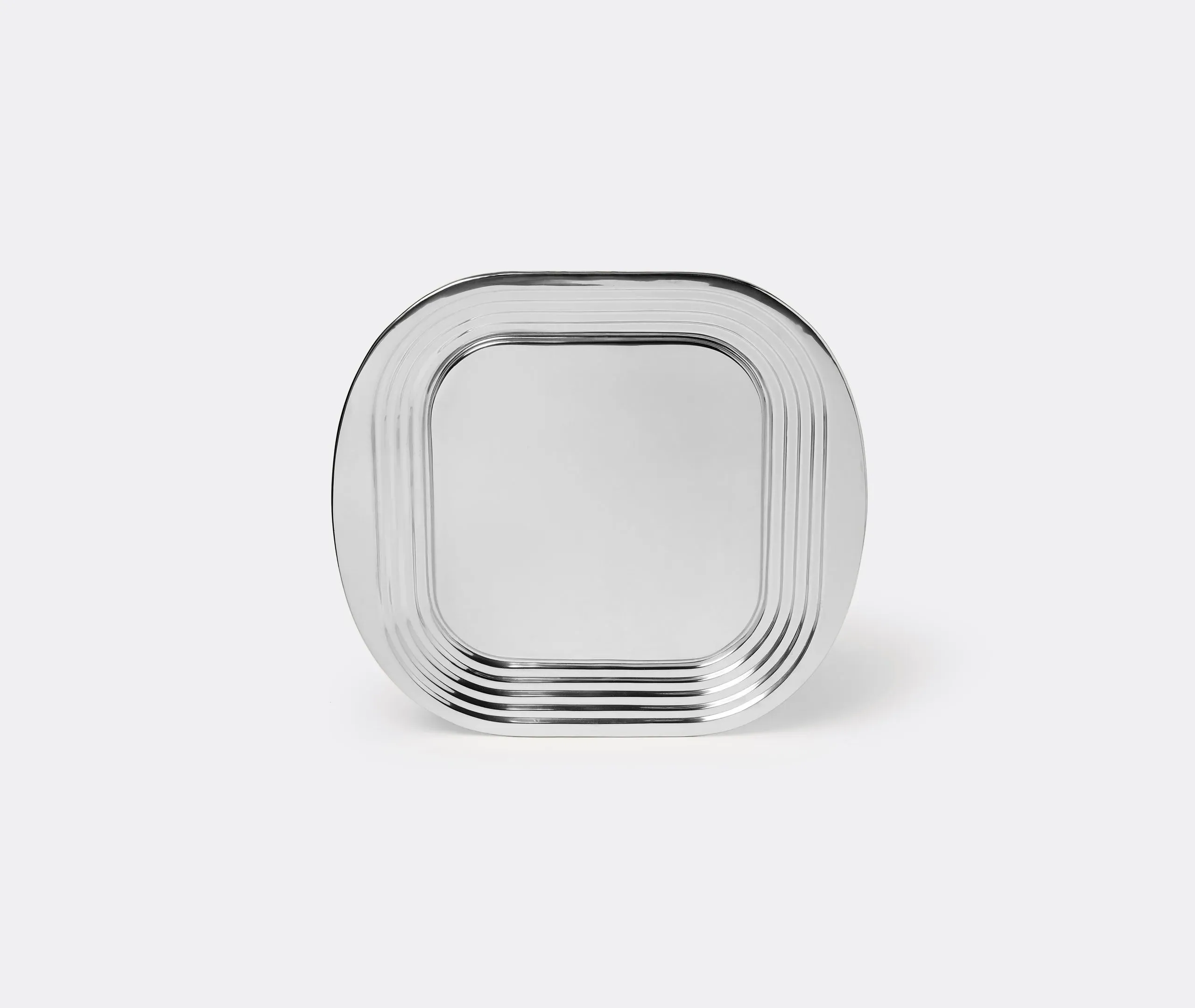 Square Serving Tray with Ridged Edge - Silver Steel
