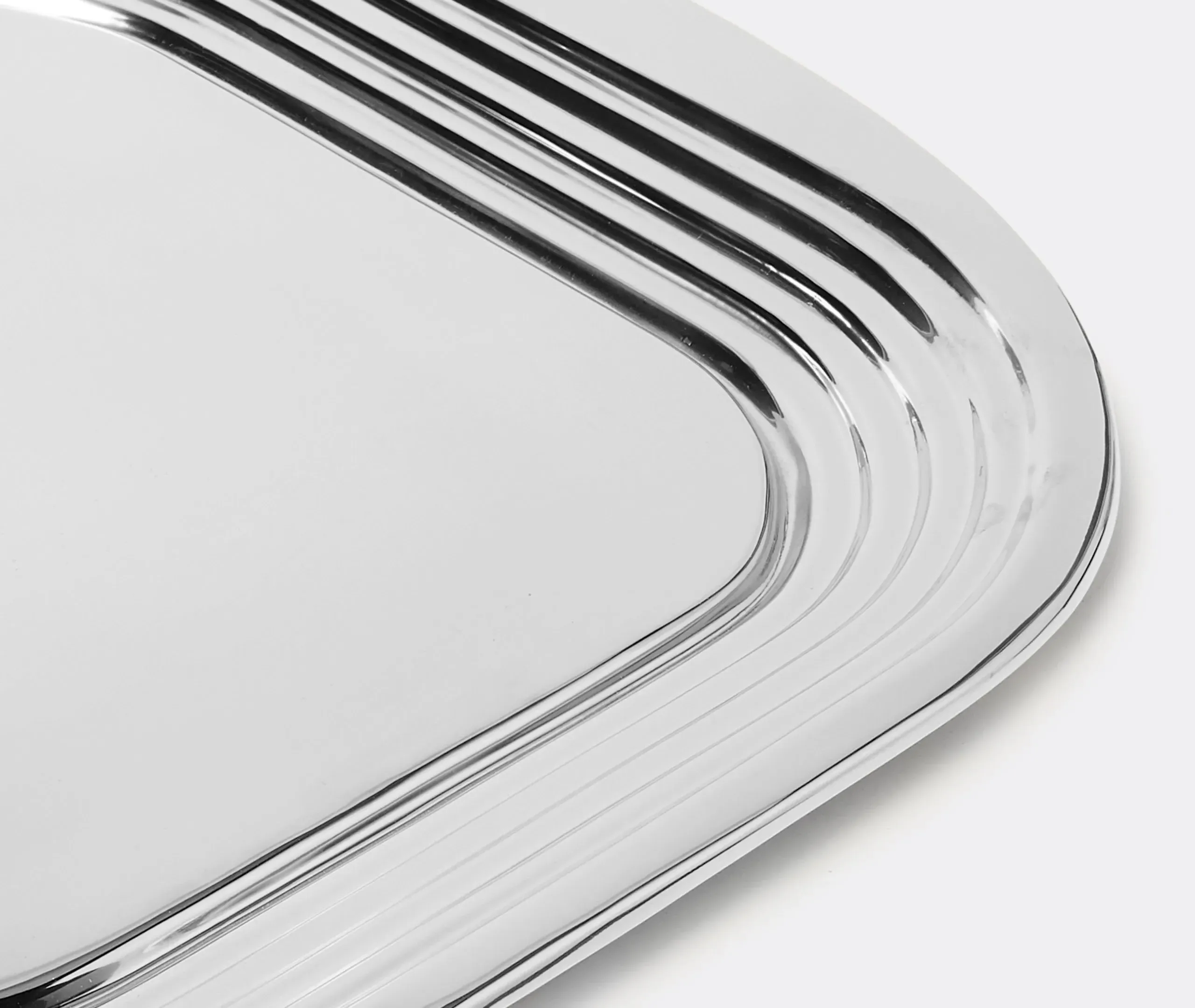 Square Serving Tray with Ridged Edge - Silver Steel