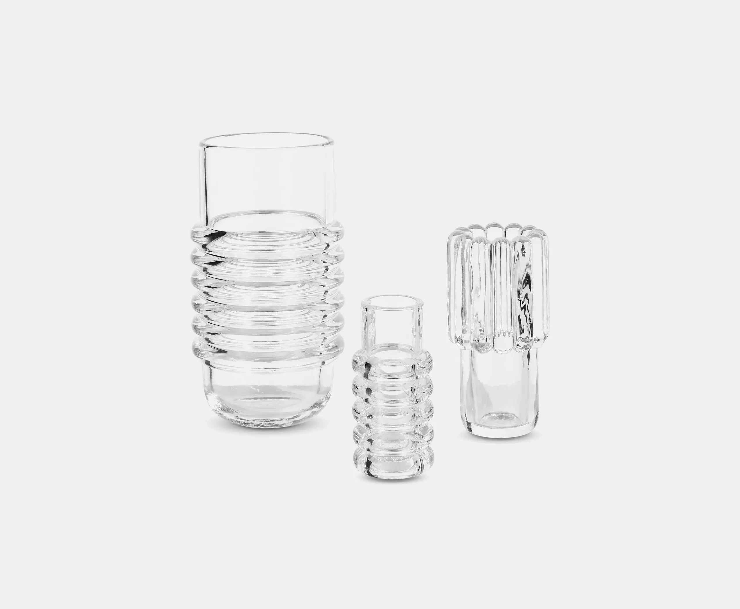 Stem Vase with Grooved Design - Clear, Glass
