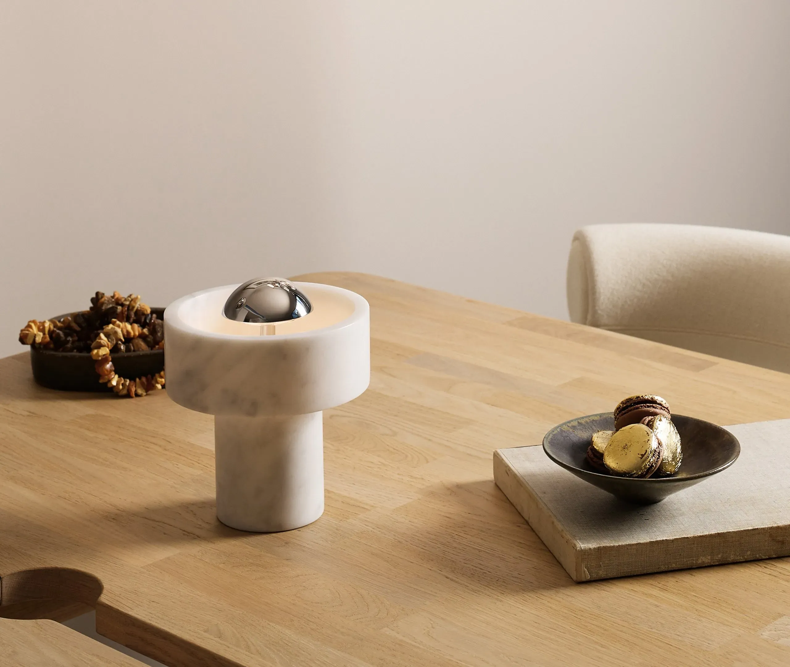 Stone Portable Lamp - Silver, Marble White